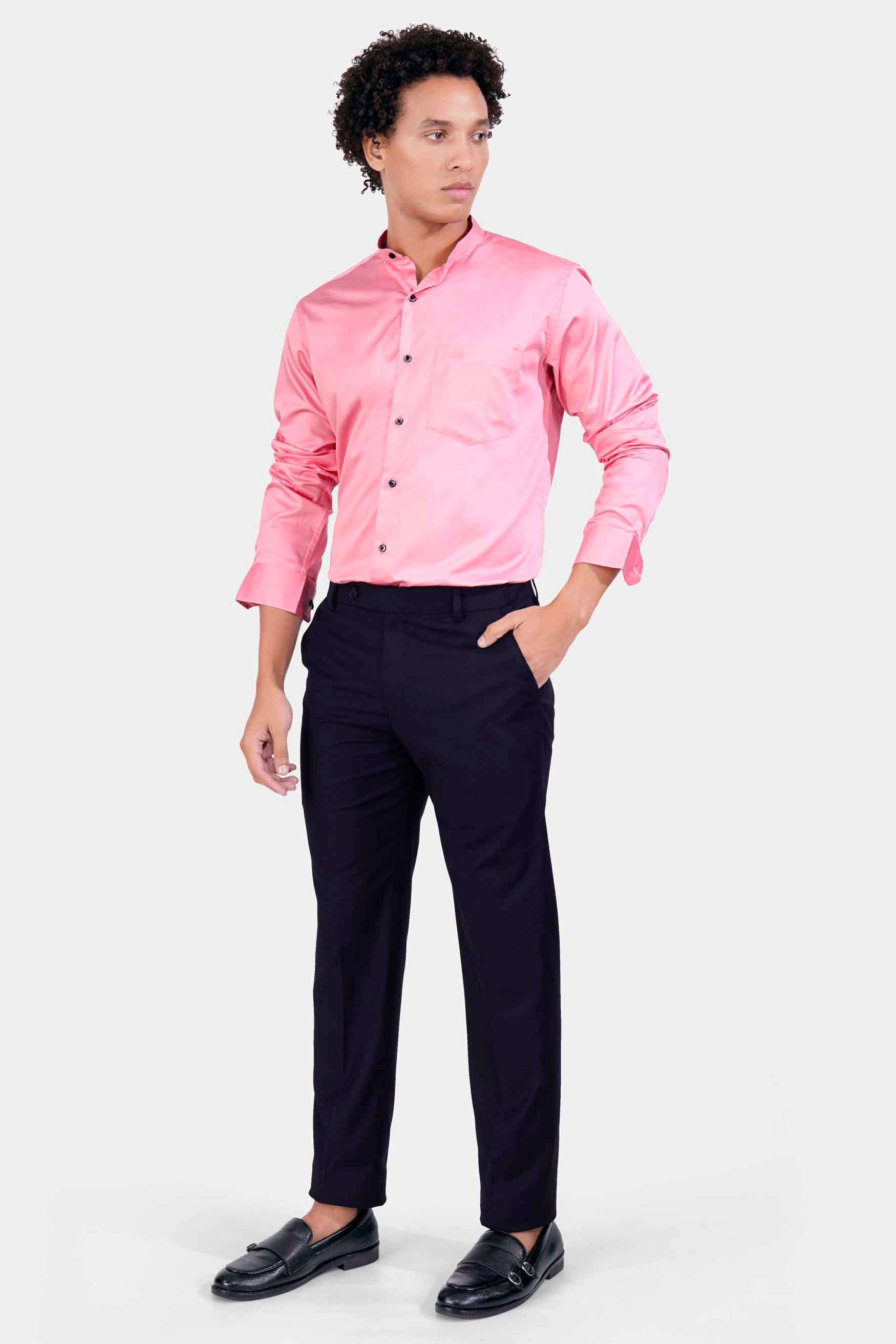 Taffy Pink Subtle Sheen Super Soft Premium Cotton Mandarin Shirt