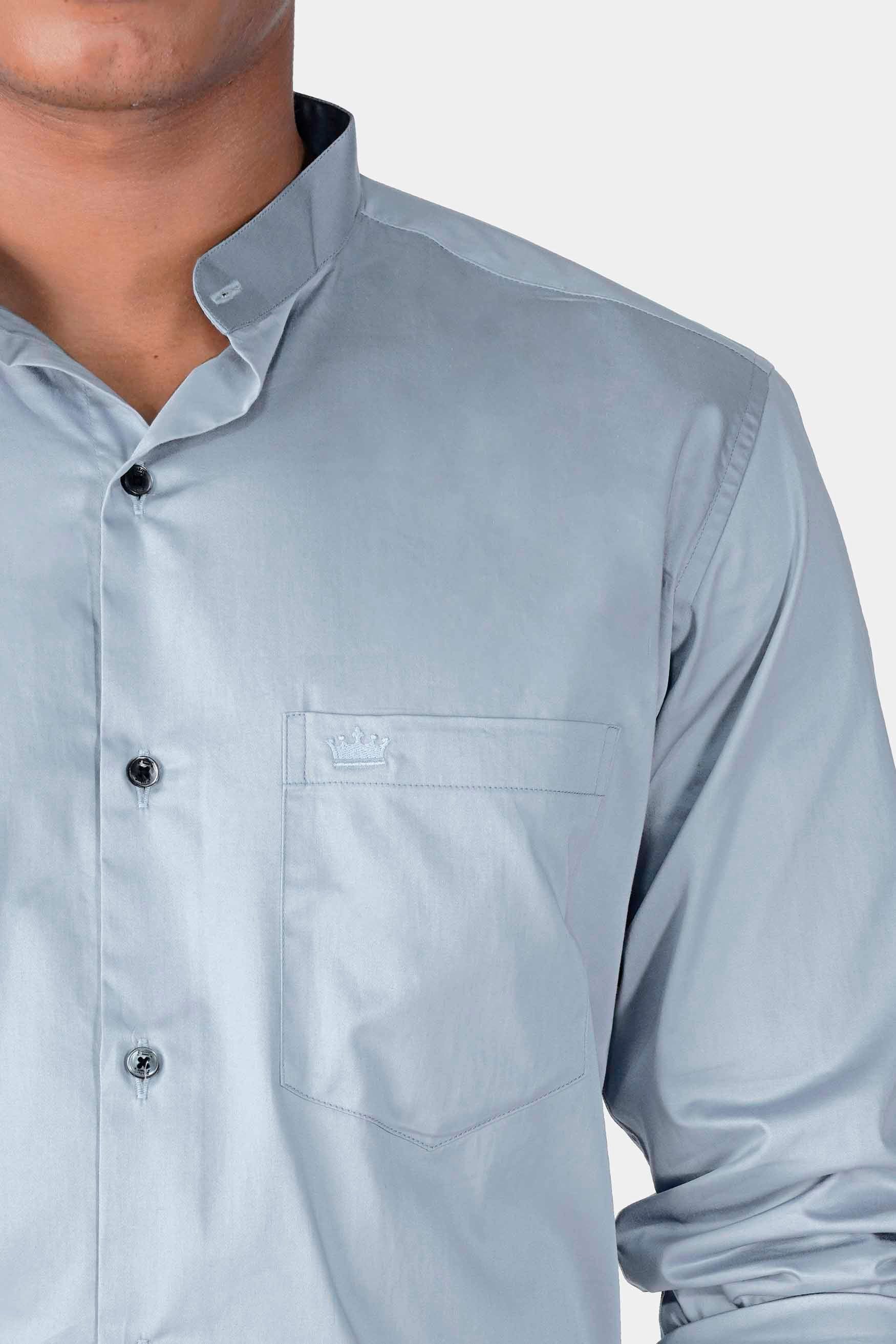 Ghost Blue Subtle Sheen Super Soft Premium Cotton Mandarin Shirt
