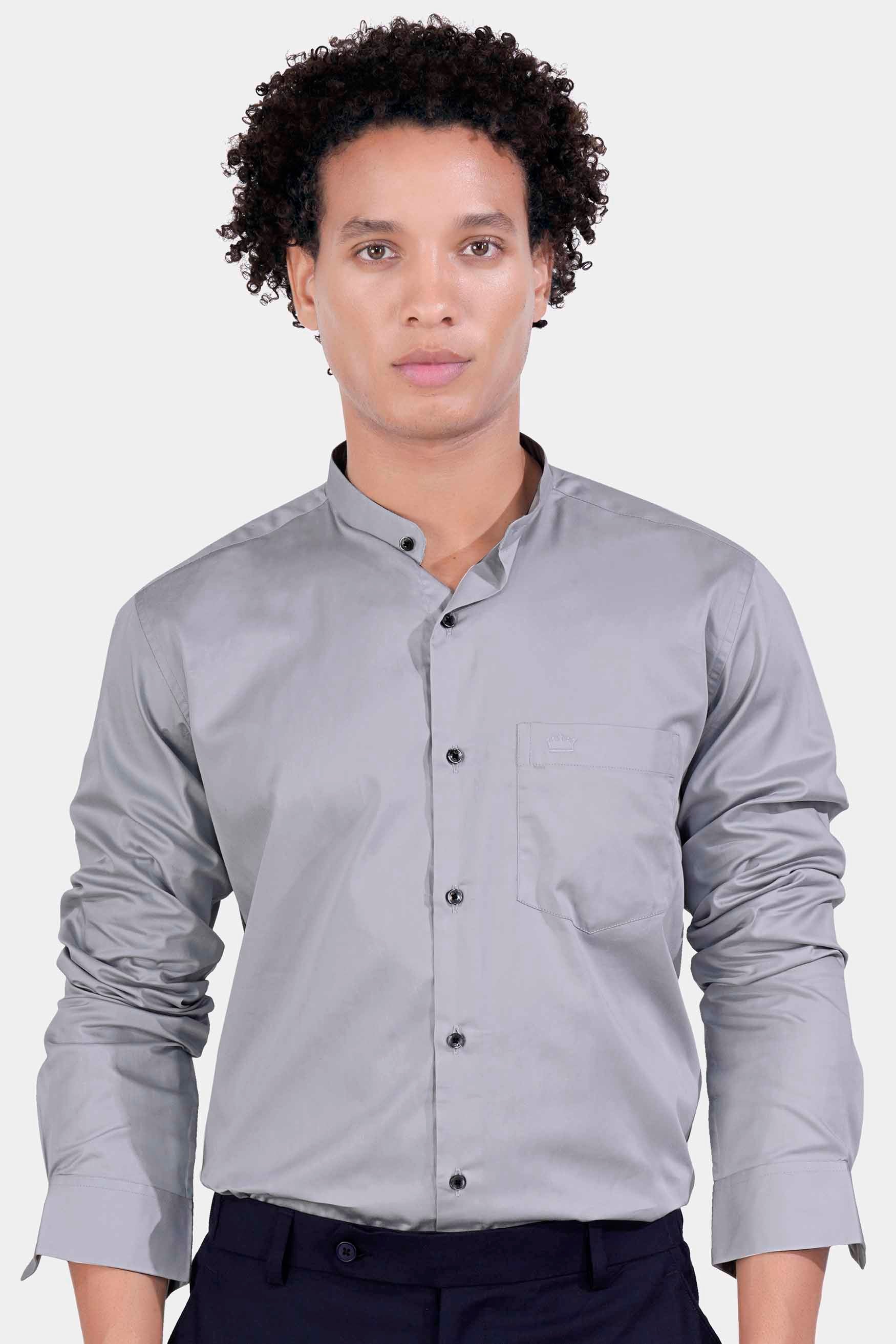 Storm Gray Subtle Sheen Super Soft Premium Cotton Mandarin Shirt