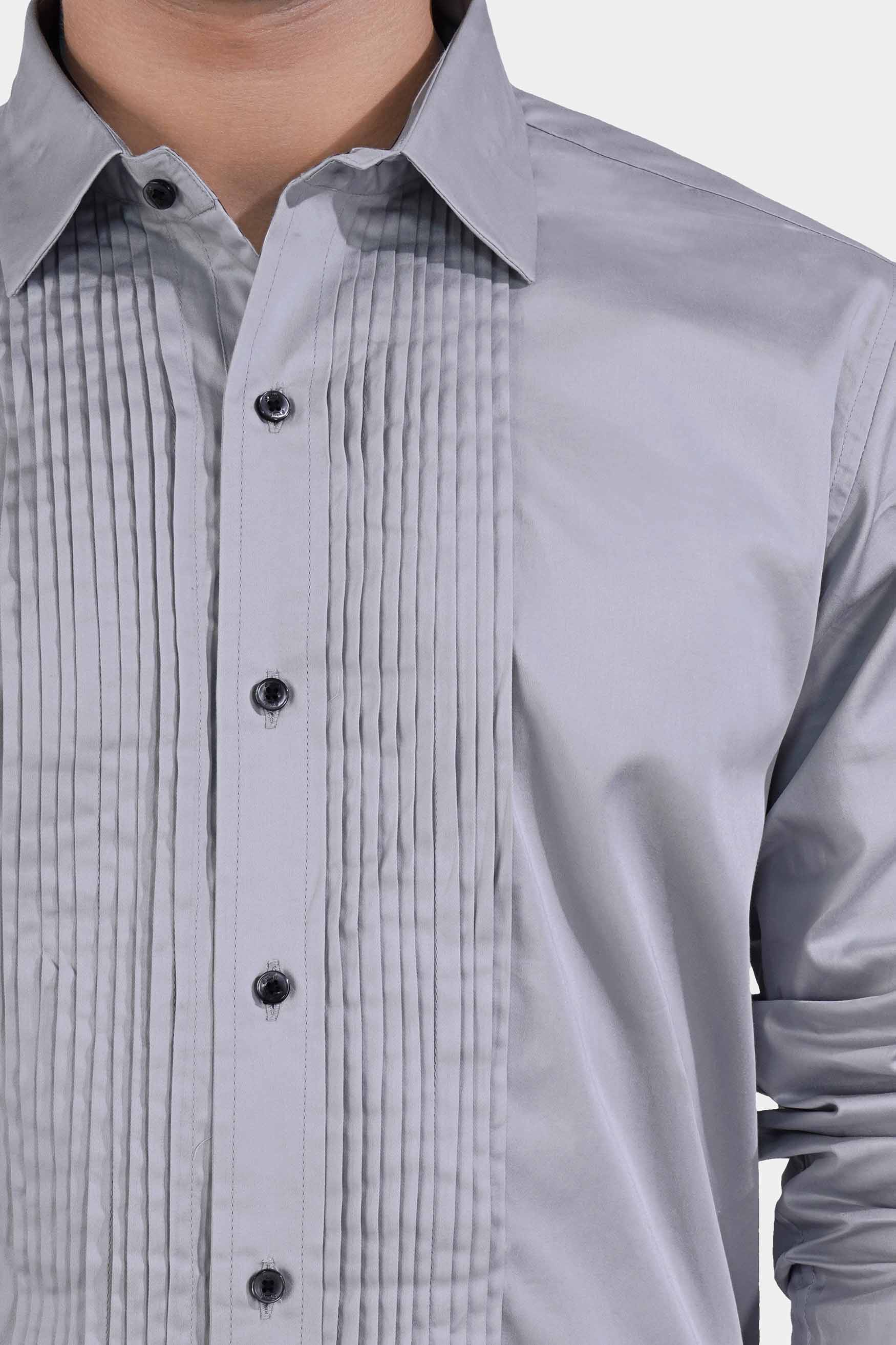 Storm Gray Subtle Sheen Super Soft Premium Cotton Tuxedo Shirt