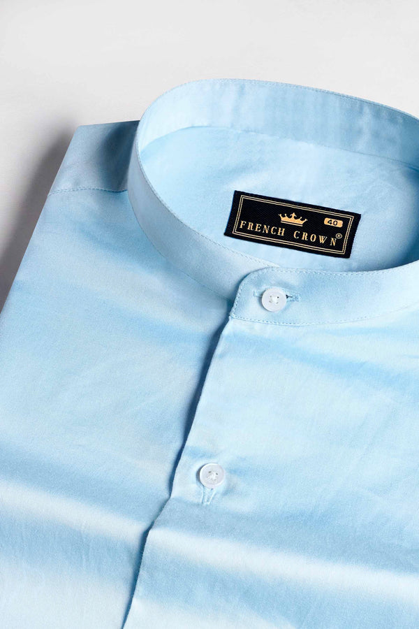 Onahau Blue Subtle Sheen Super Soft Premium Cotton Mandarin Shirt