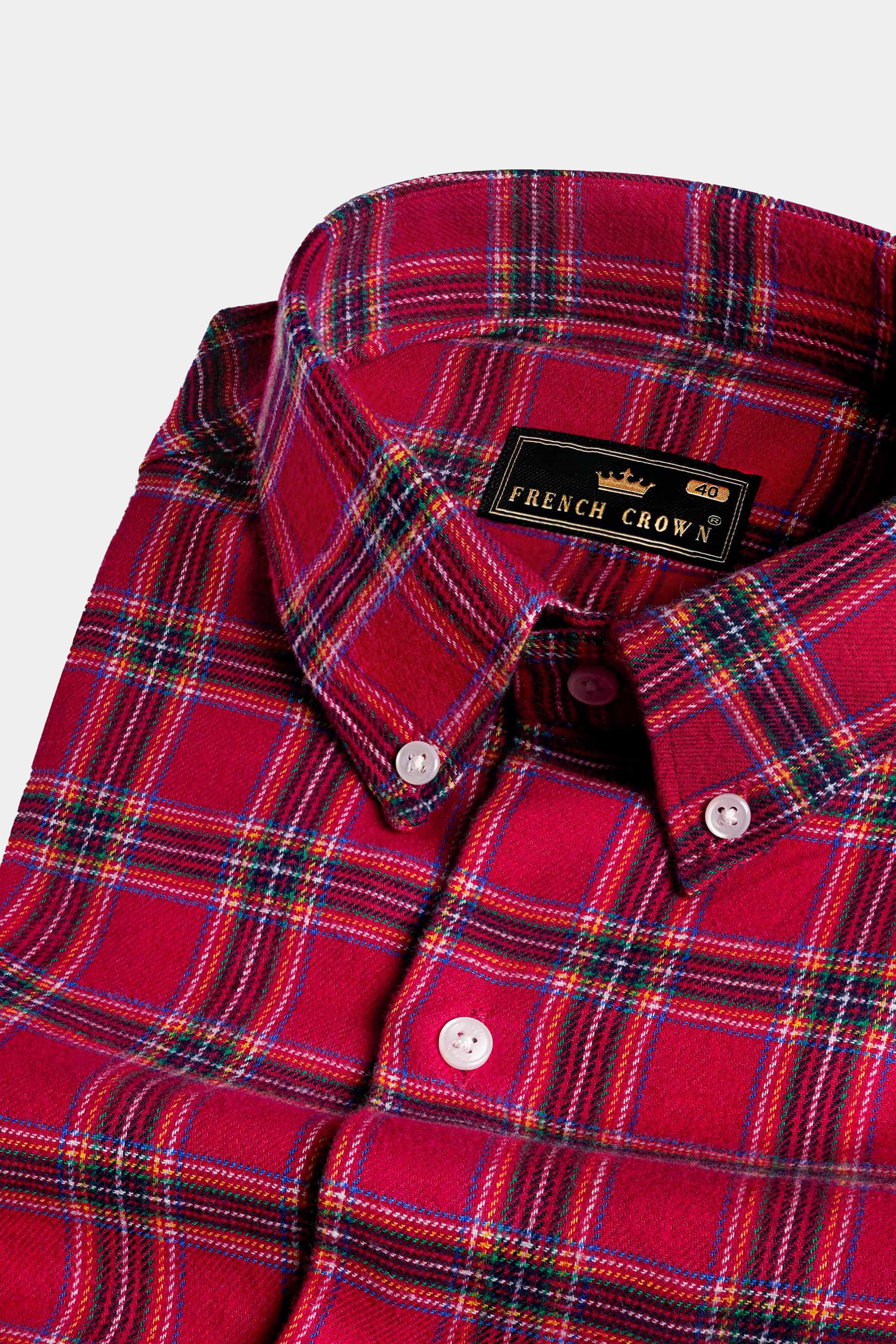 Shiraz Red with Mariner Blue Plaid Flannel Button Down Shirt