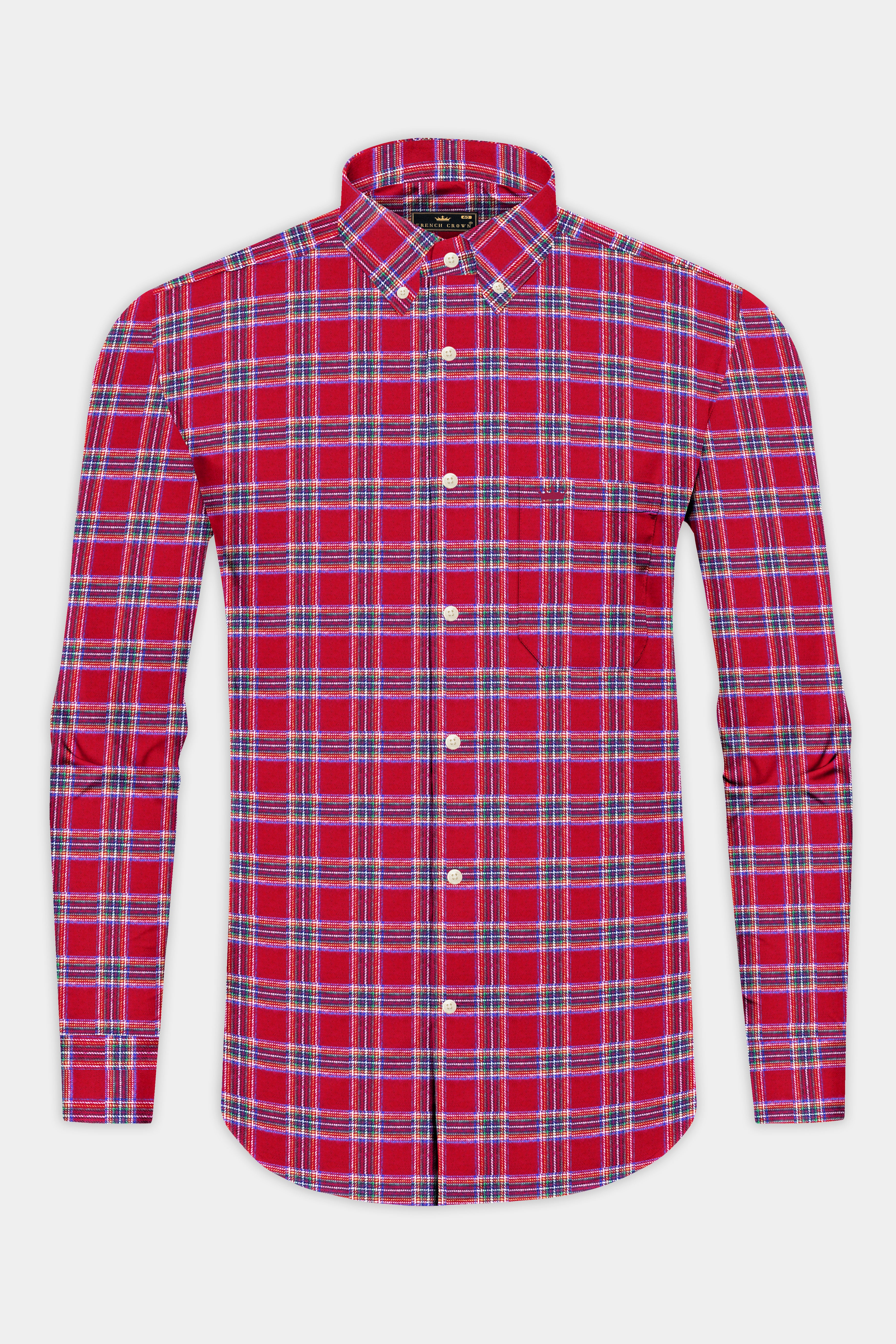 Shiraz Red with Mariner Blue Plaid Flannel Button Down Shirt