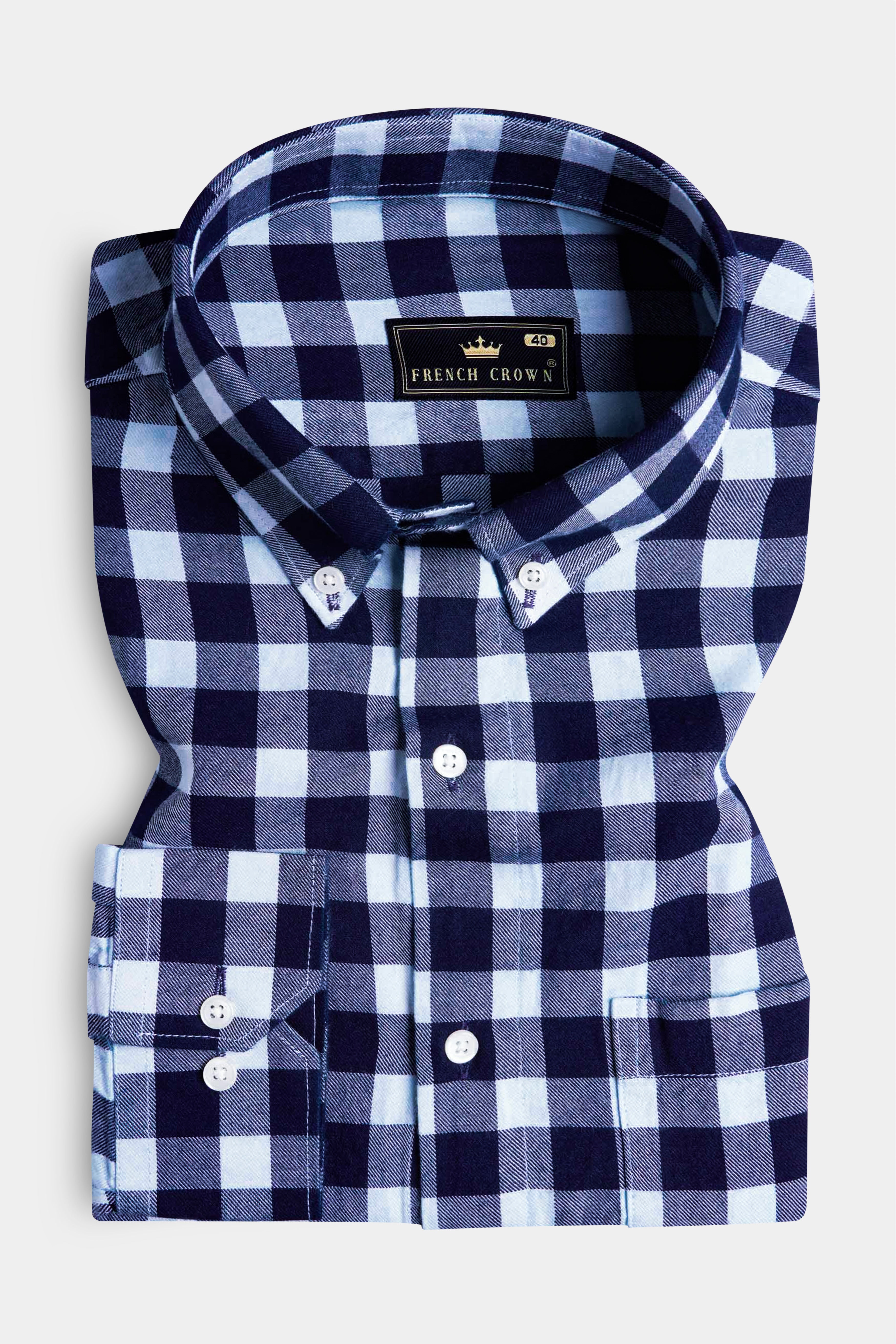 Cinder and Platinum Blue Gingham Checkered Flannel Button Down Shirt