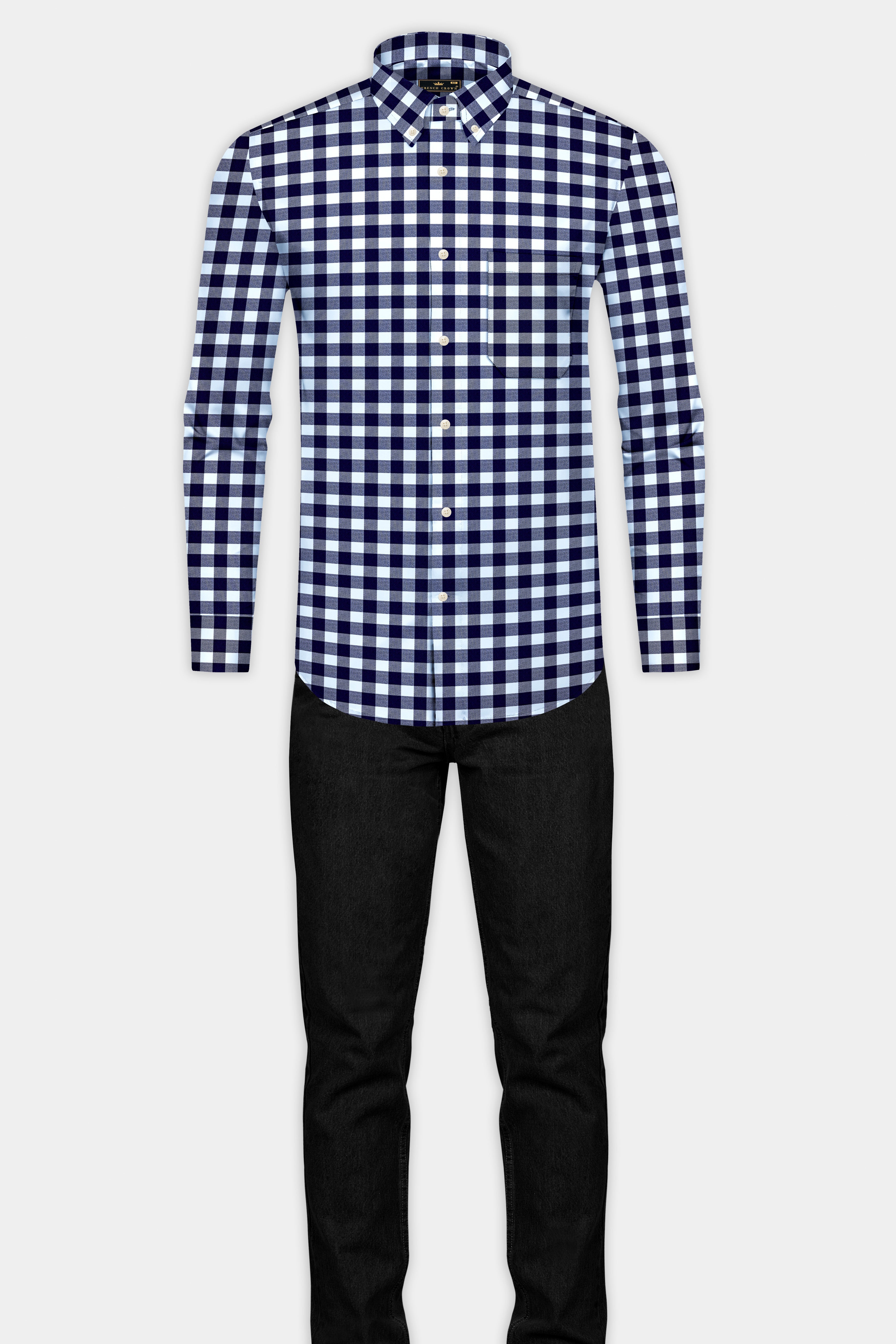 Cinder and Platinum Blue Gingham Checkered Flannel Button Down Shirt