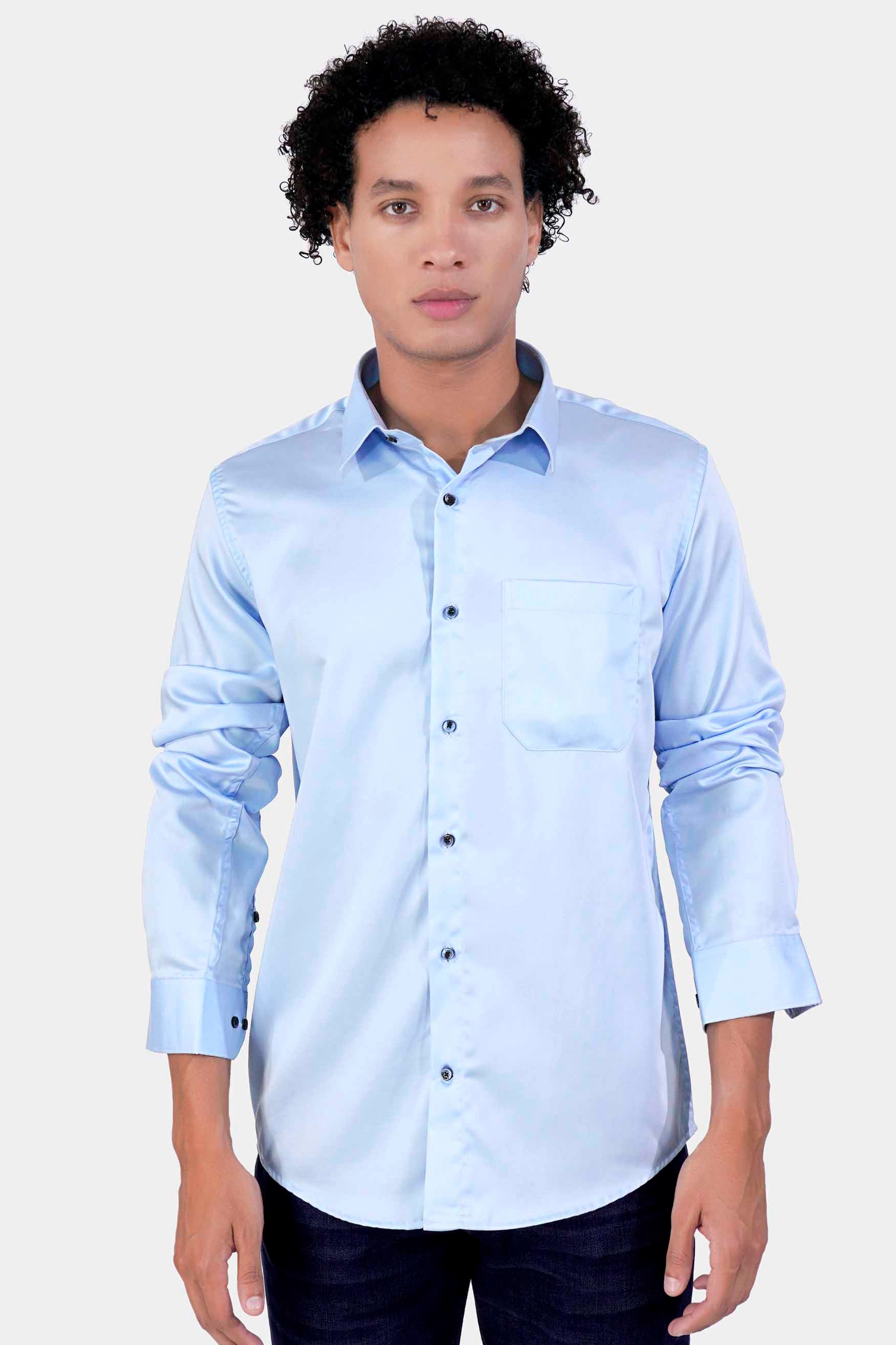 Blizzard Blue Subtle Sheen Super Soft Premium Cotton Shirt