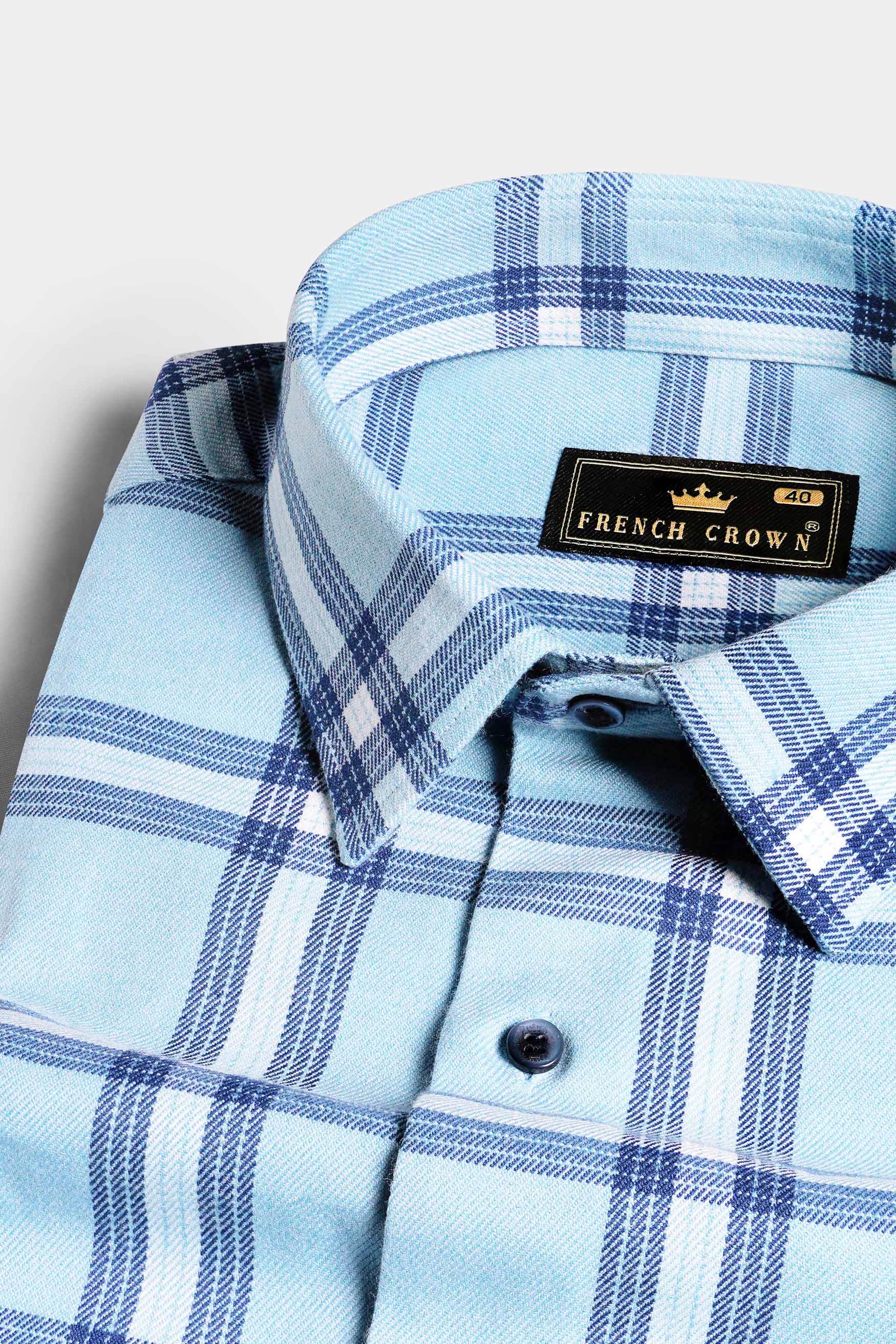 Carolina Blue Twill Plaid Premium Cotton Shirt