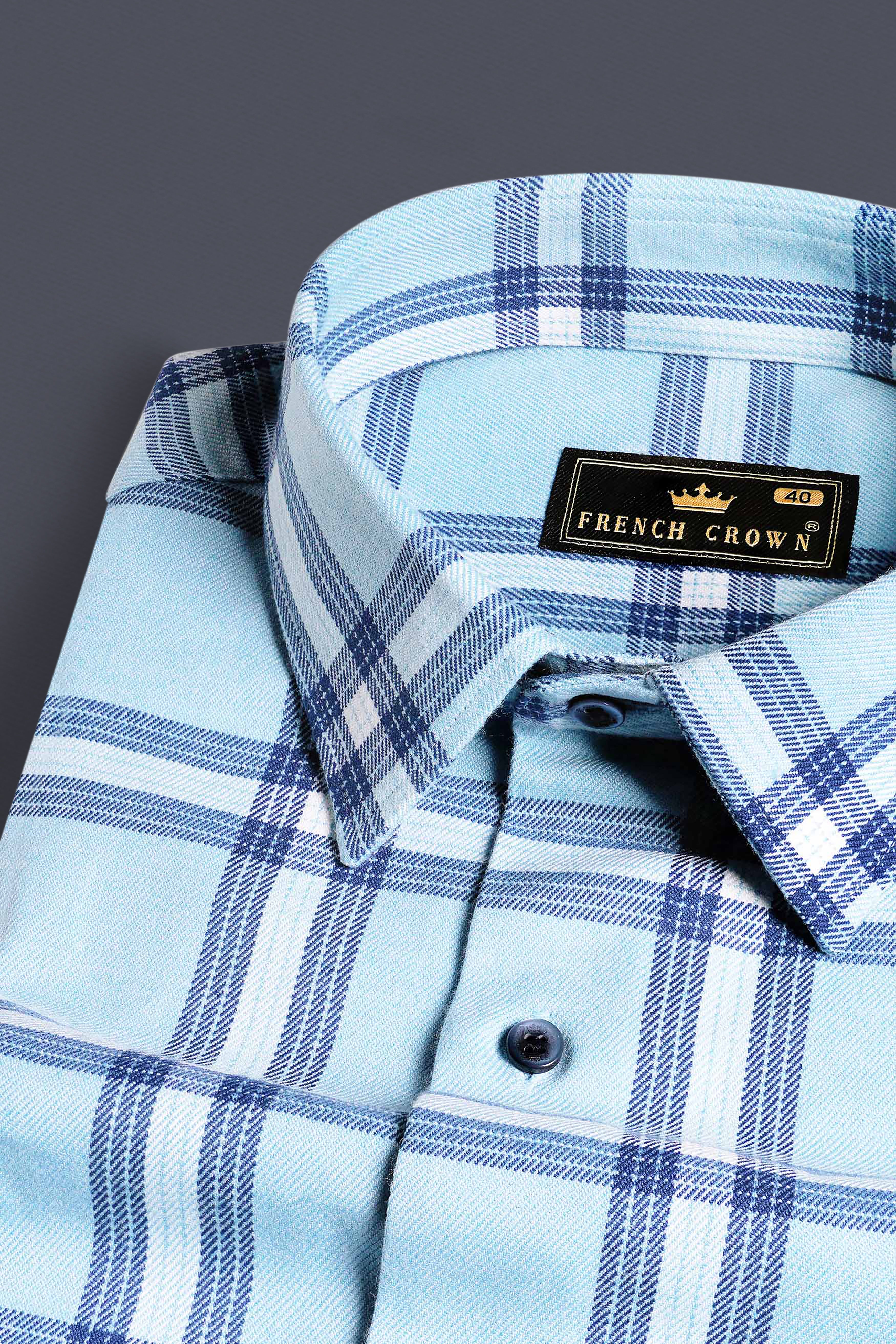 Carolina Blue Twill Plaid Premium Cotton Shirt