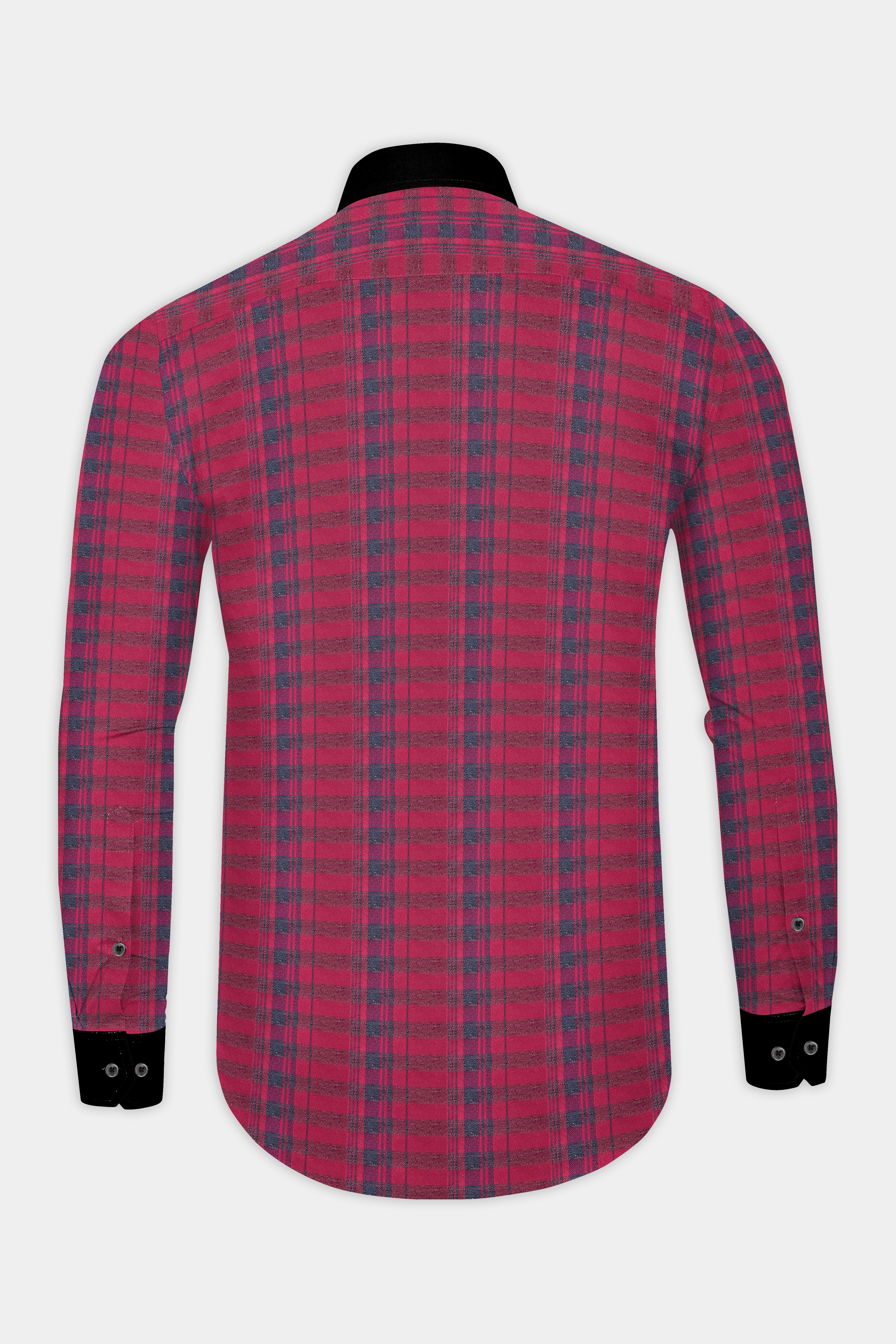 CLARET RED TWILL CHECKERED WITH BLACK CUFFS AND COLLAR PREMIUM COTTON SHIRT