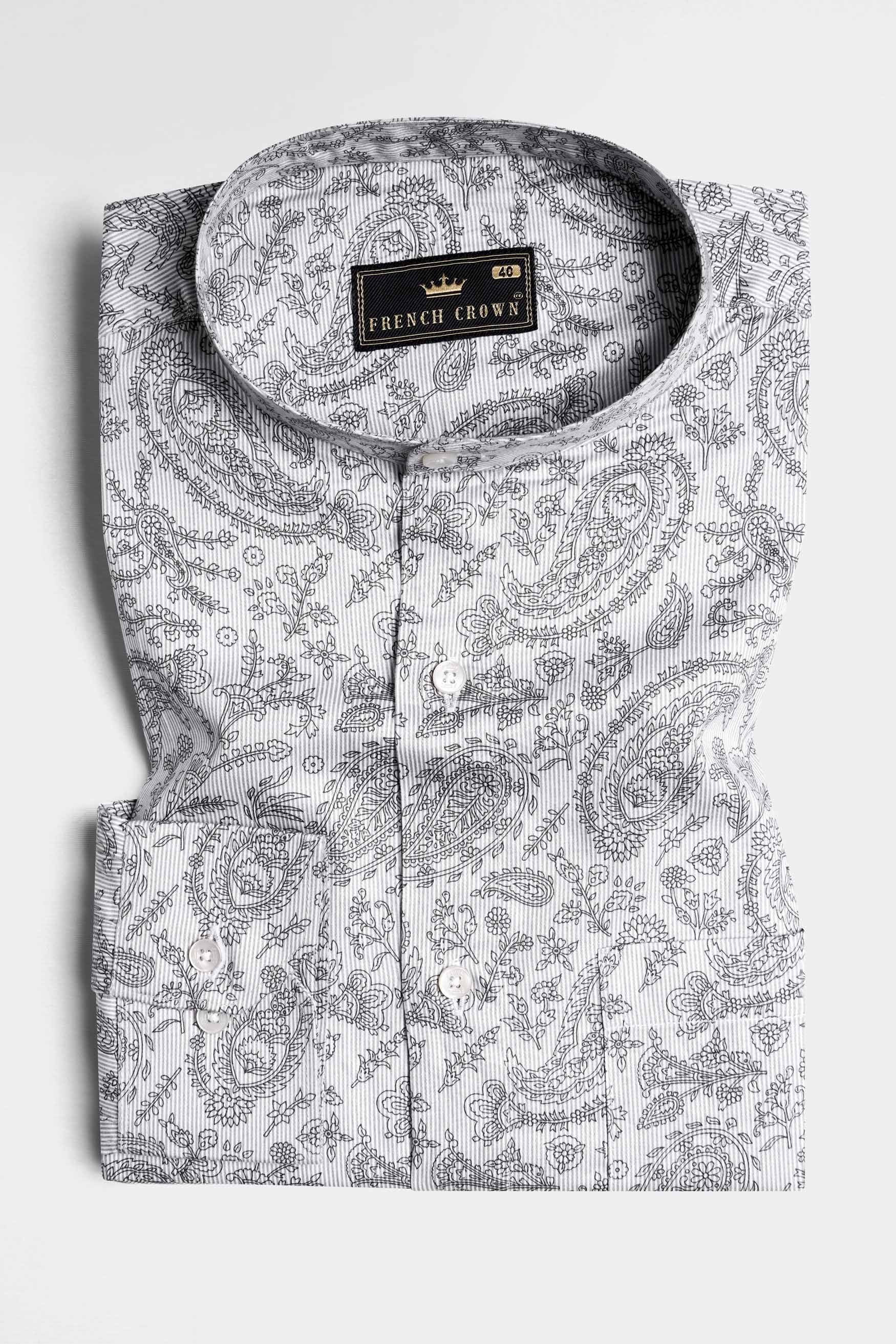 Nobel Gray and Black Paisley Printed Super Soft Premium Cotton Designer Shirt