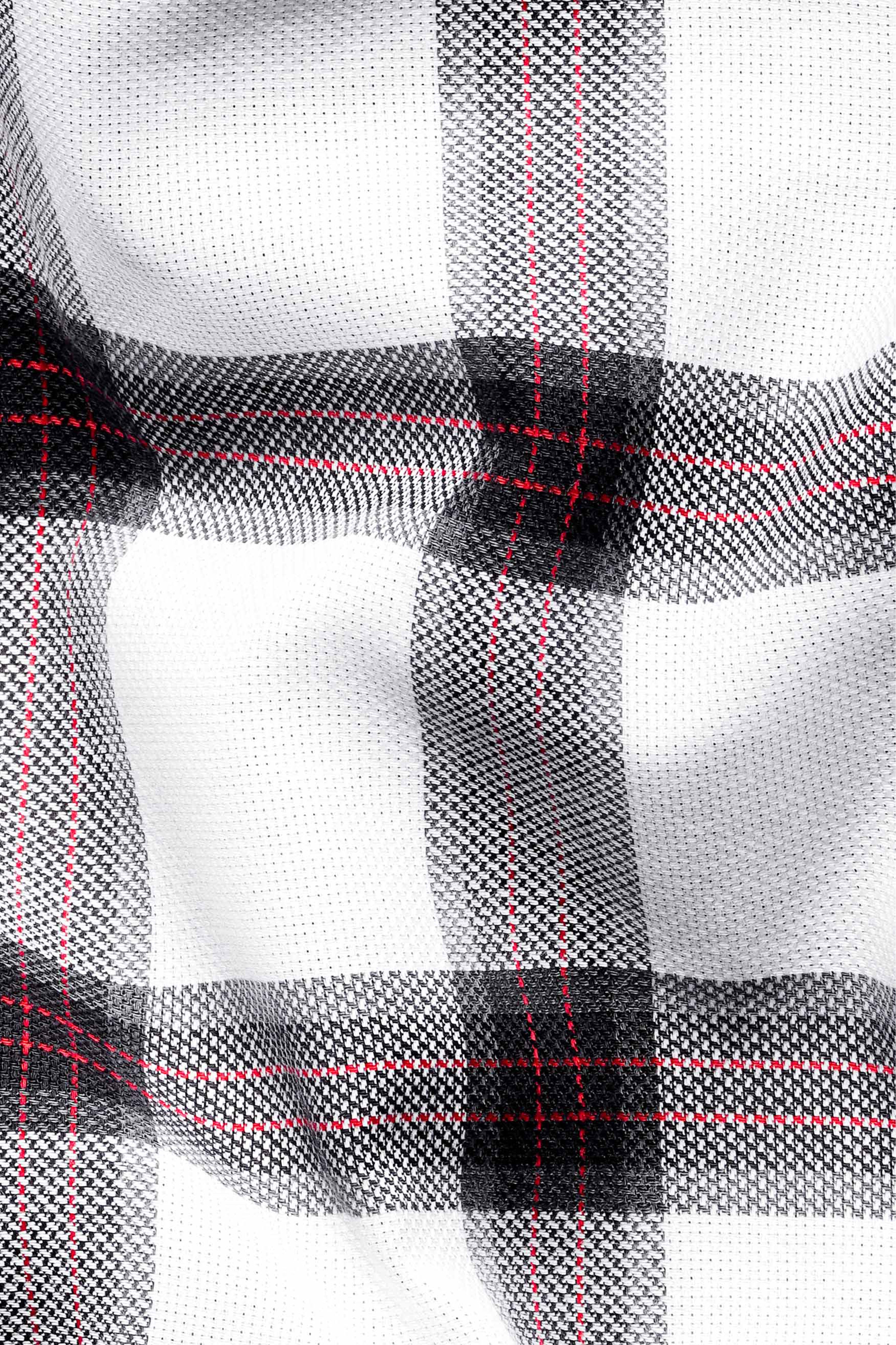 Bright White with Cornell Red and Black Plaid Dobby Textured Premium Giza Cotton Shirt