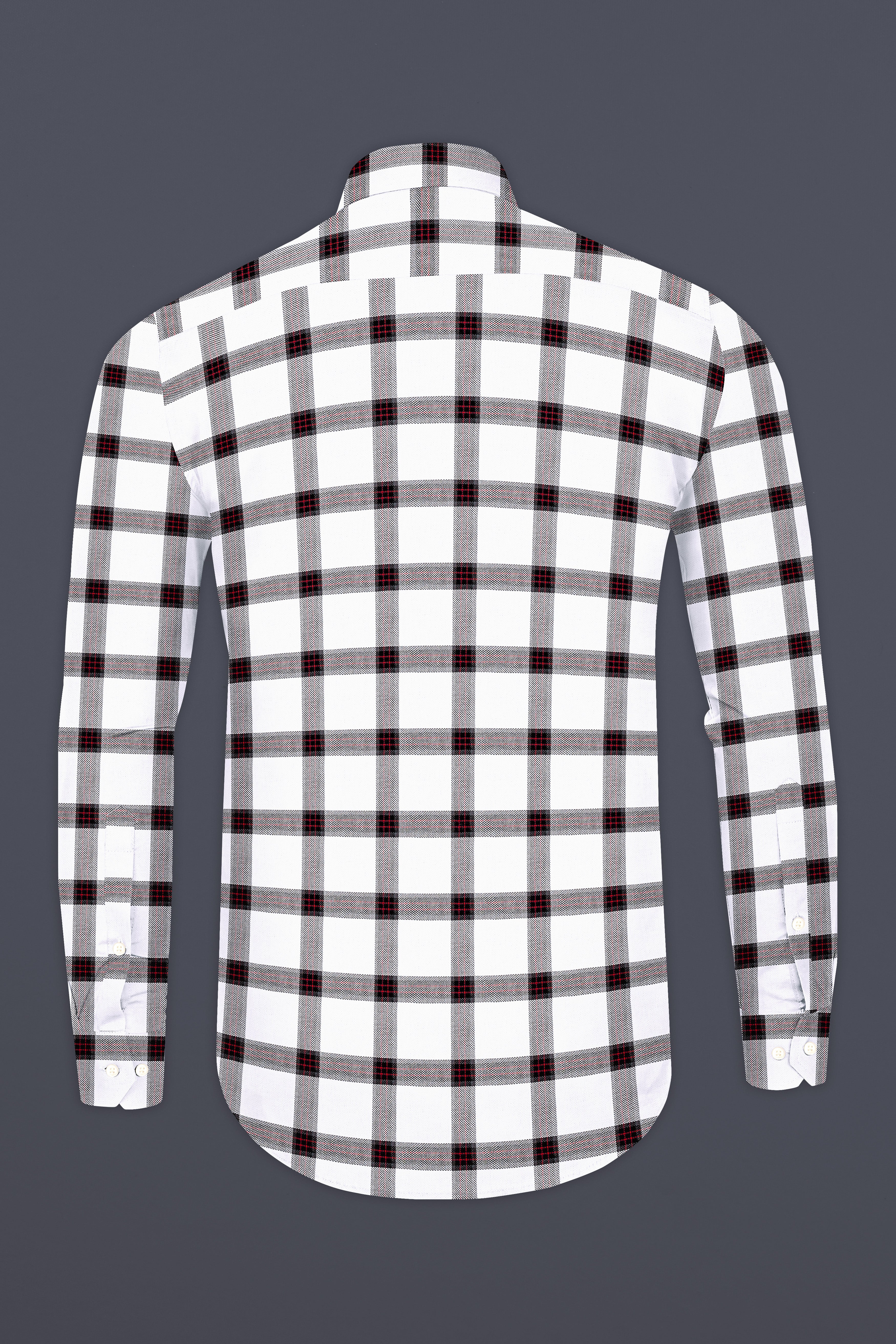 Bright White with Cornell Red and Black Plaid Dobby Textured Premium Giza Cotton Shirt