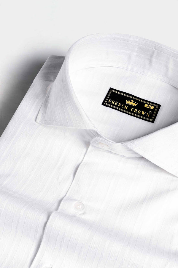 Bright White Striped Dobby Textured Premium Giza Cotton Shirt