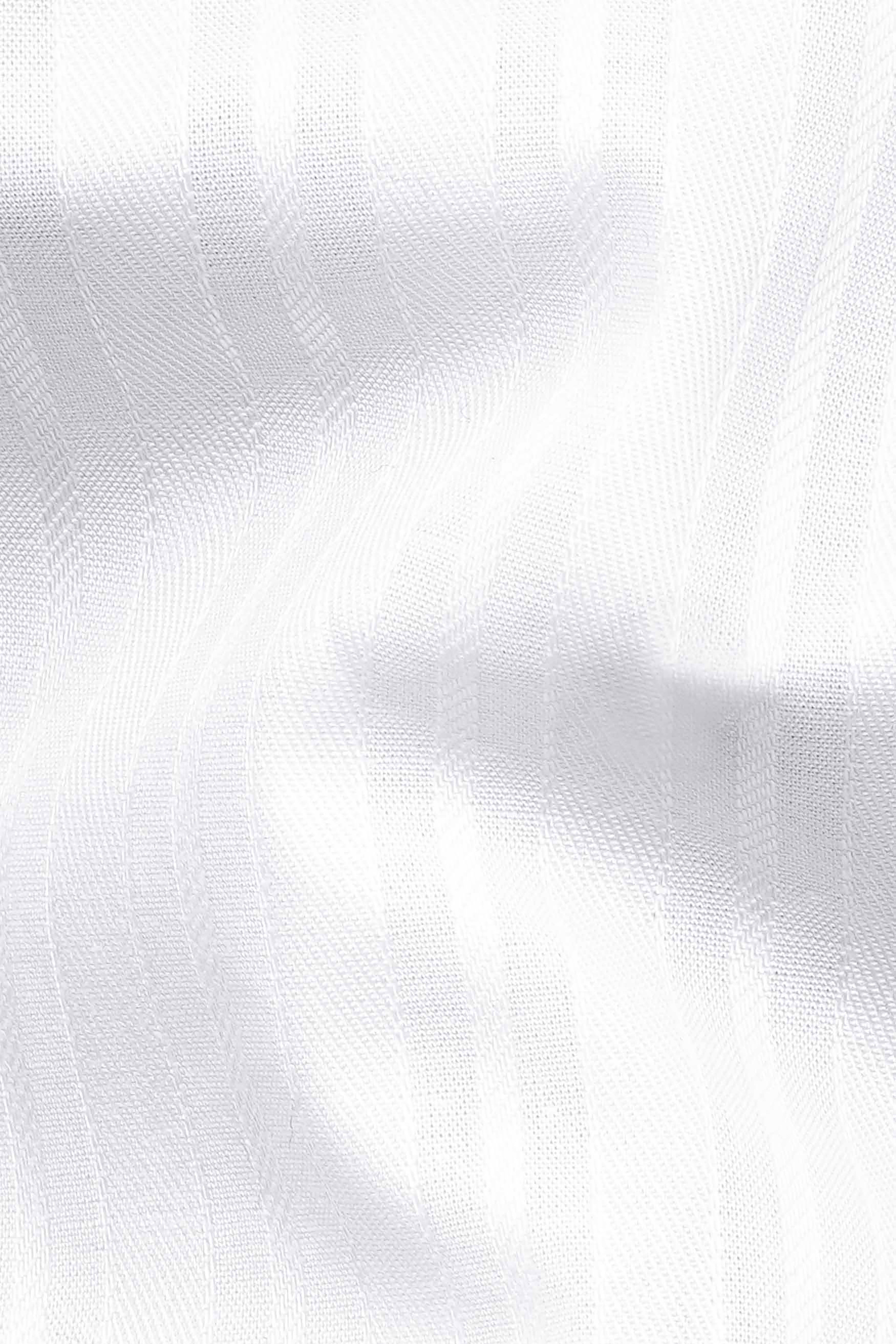 Bright White Striped Dobby Textured Premium Giza Cotton Shirt