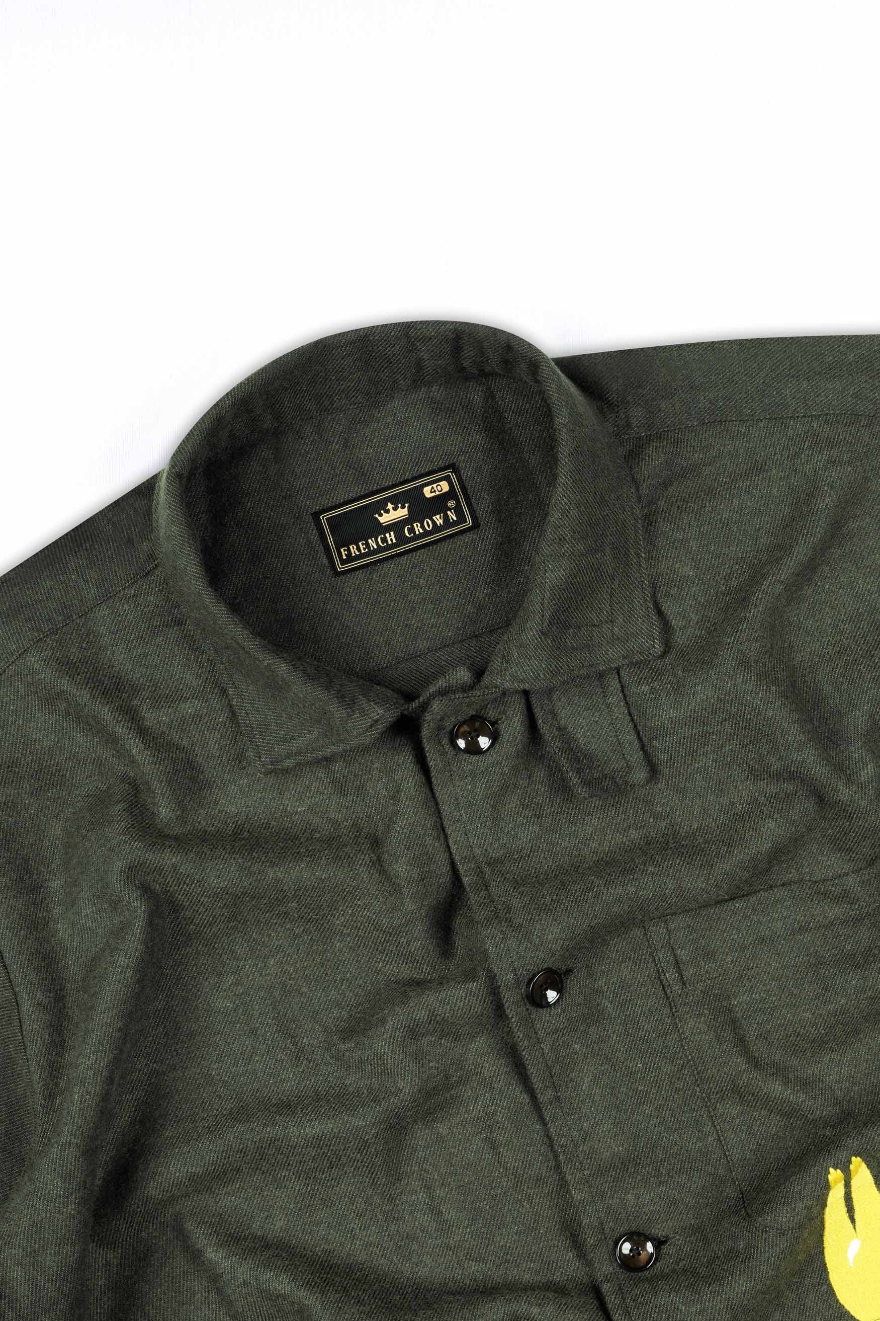 Kombu Green Embroidered Flannel Designer Overshirt