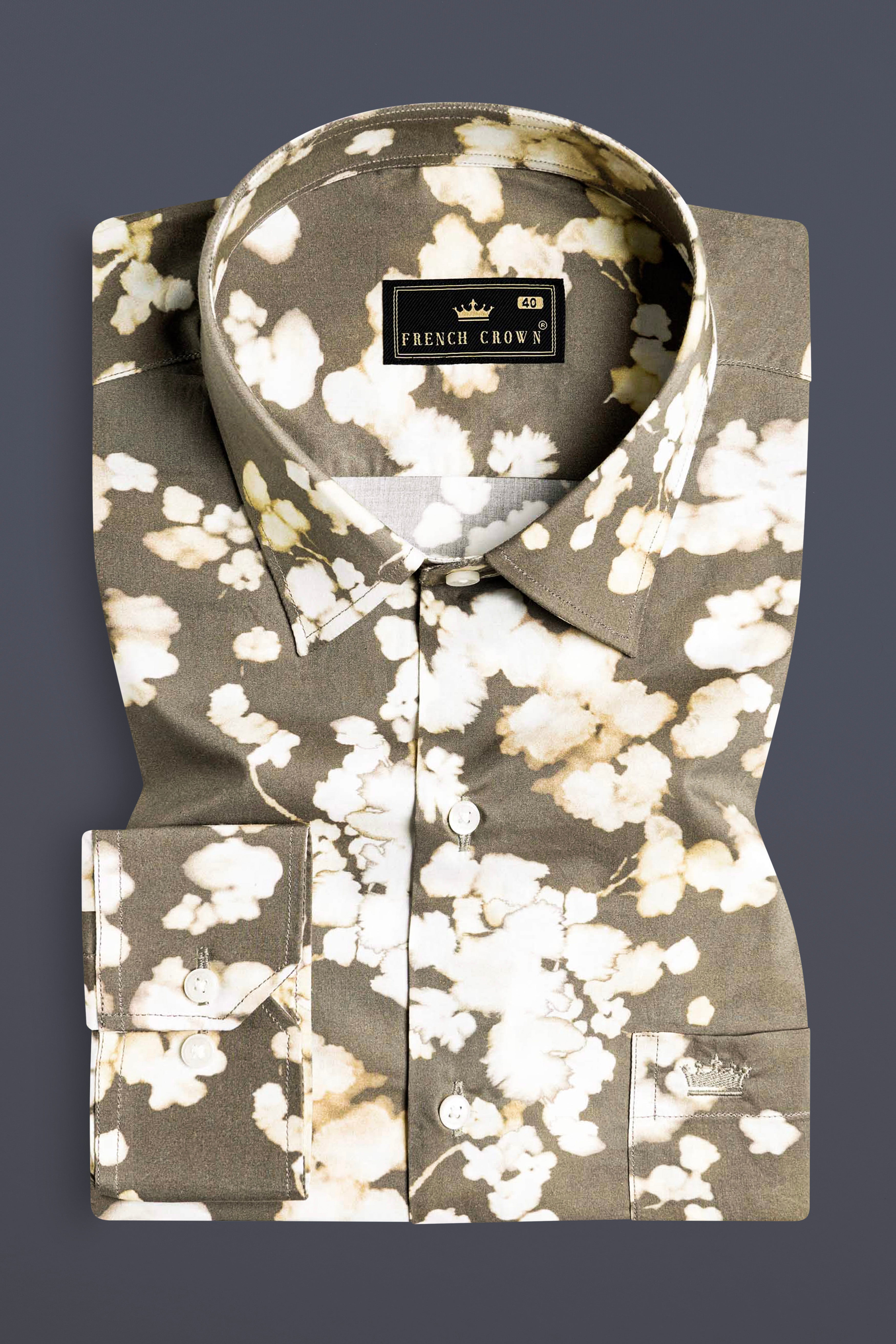 Makara Brown and White Ditsy Printed Premium Cotton Shirt