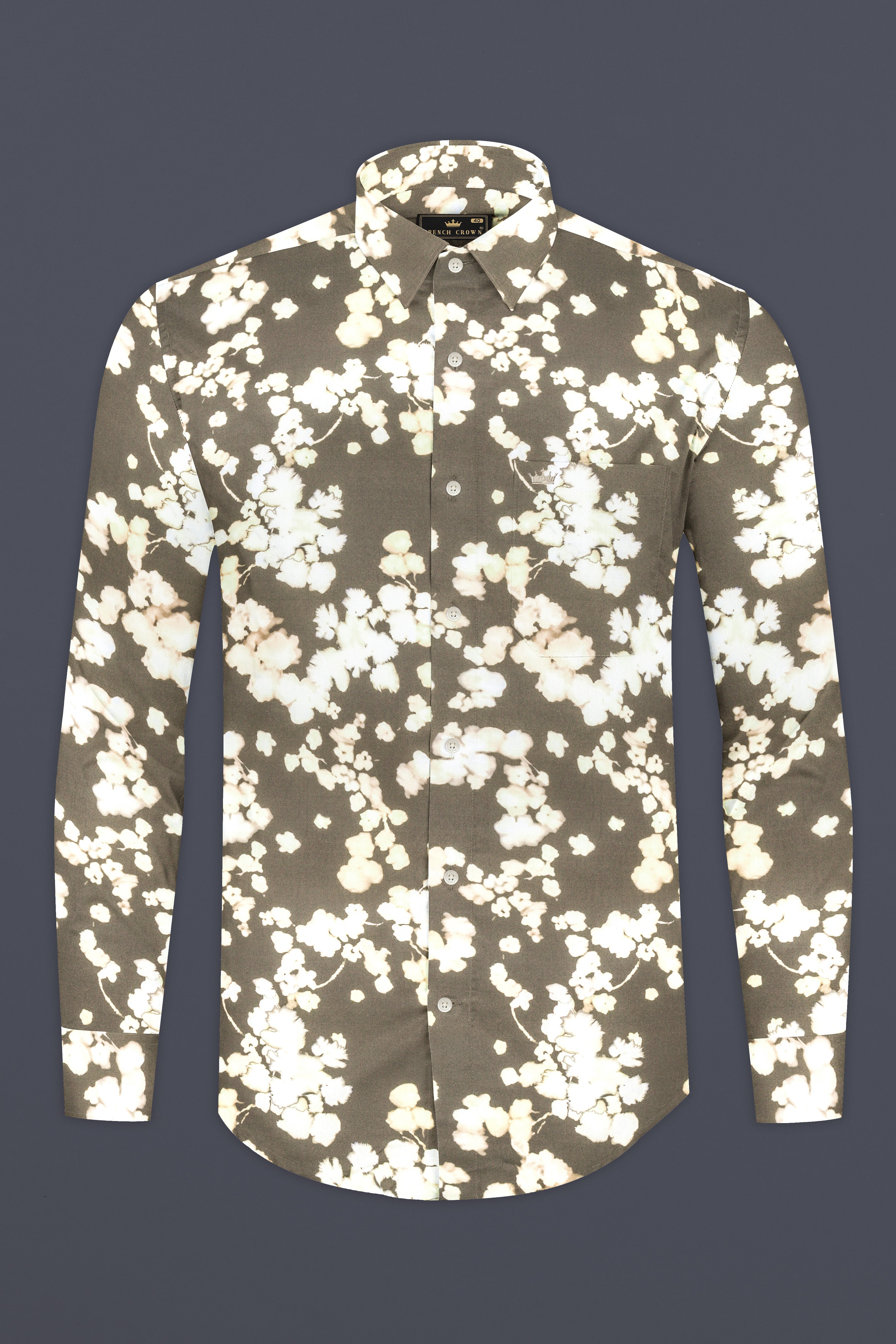 Makara Brown and White Ditsy Printed Premium Cotton Shirt