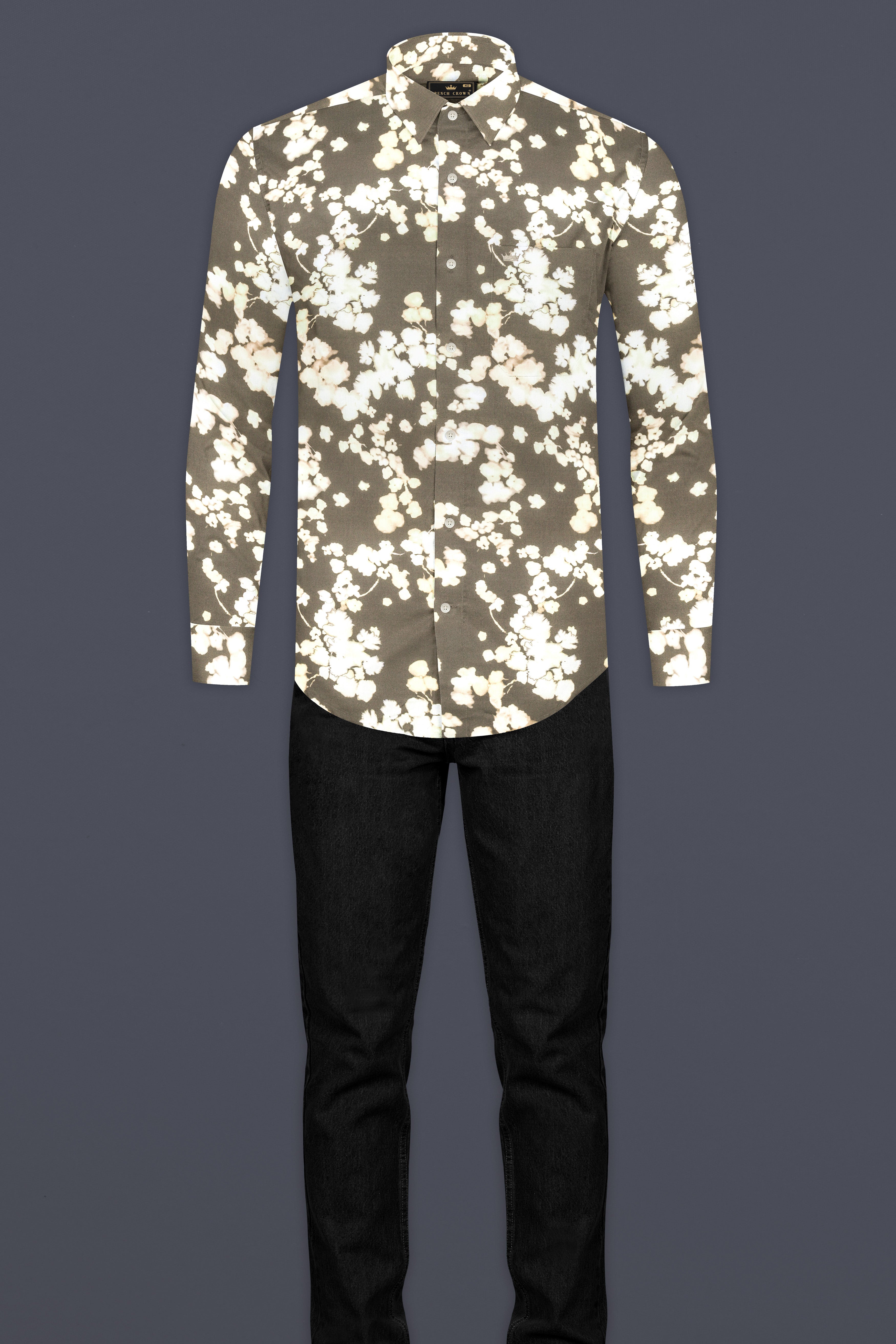 Makara Brown and White Ditsy Printed Premium Cotton Shirt