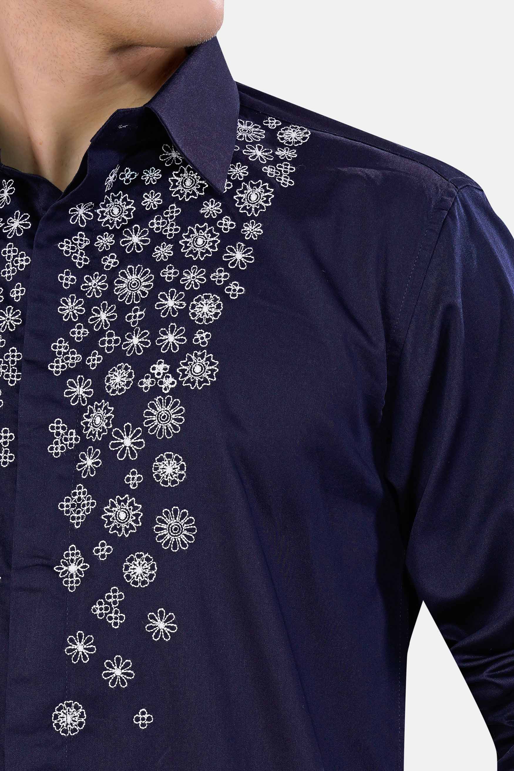 Haiti Blue Floral Embroidered Super Soft Premium Cotton Designer Shirt