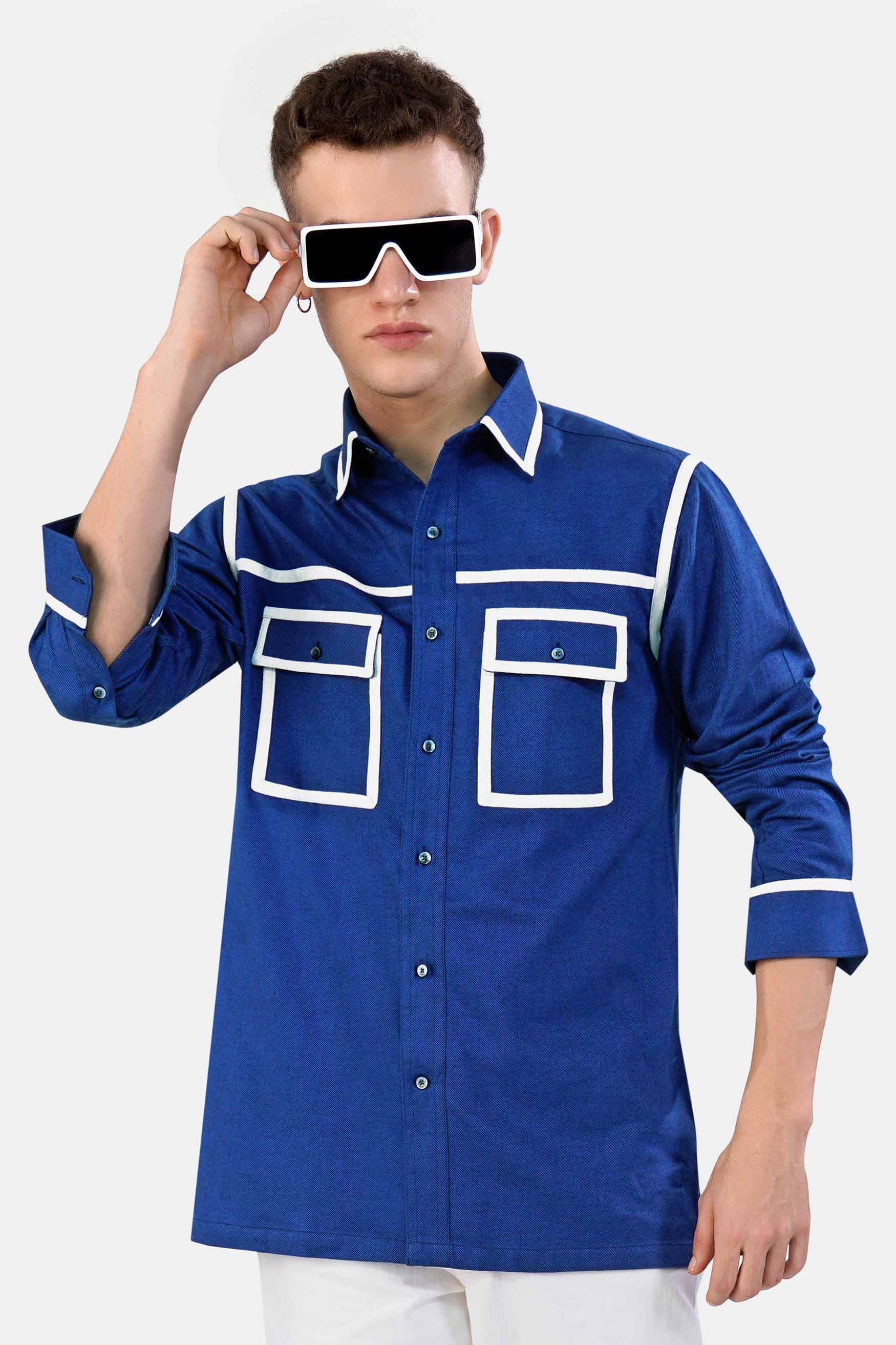 Marine Blue Flannel Designer Shirt