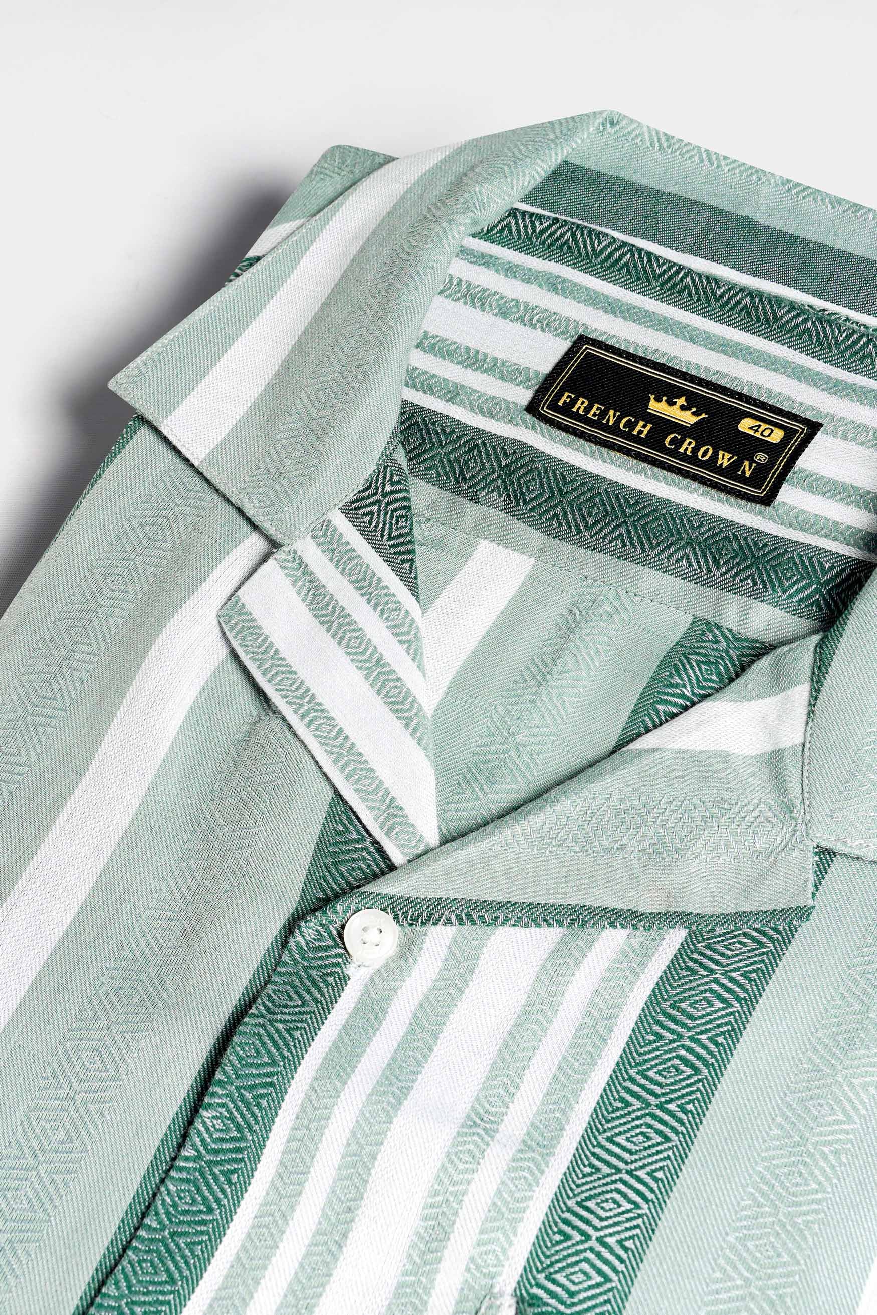 Sage Green and White Striped Premium Tencel Shirt