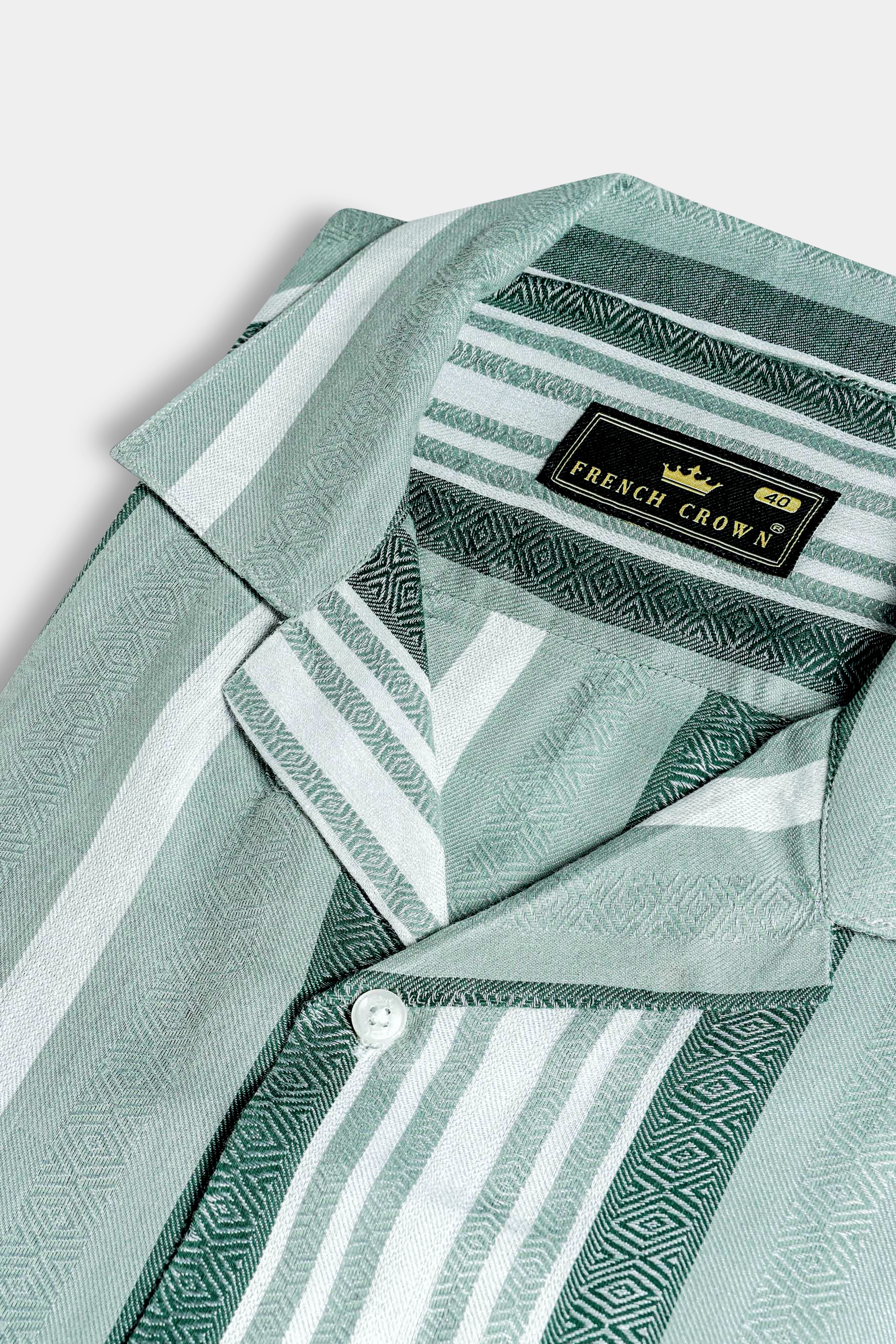 Sage Green and White Striped Premium Tencel Shirt