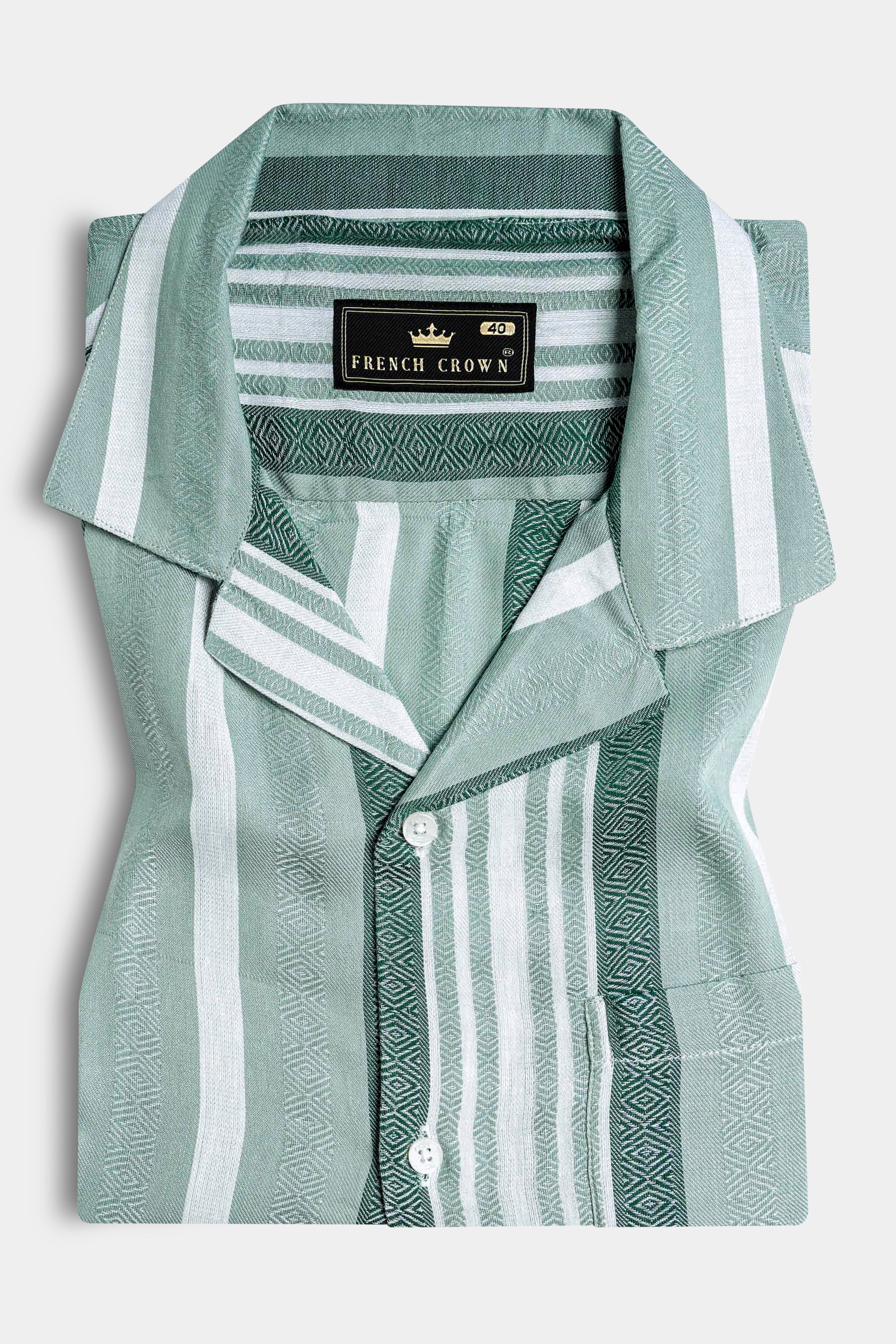 Sage Green and White Striped Premium Tencel Shirt