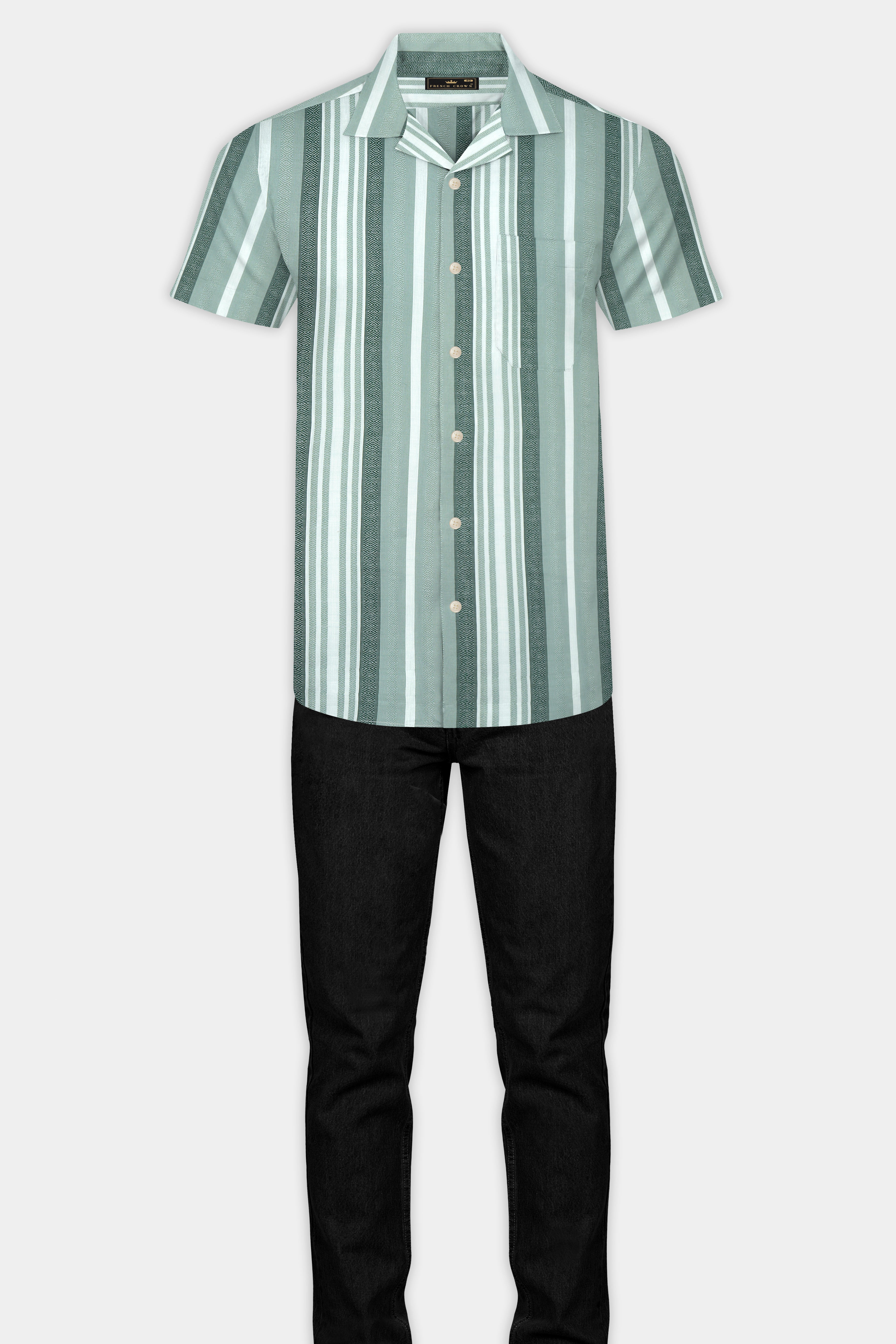 Sage Green and White Striped Premium Tencel Shirt