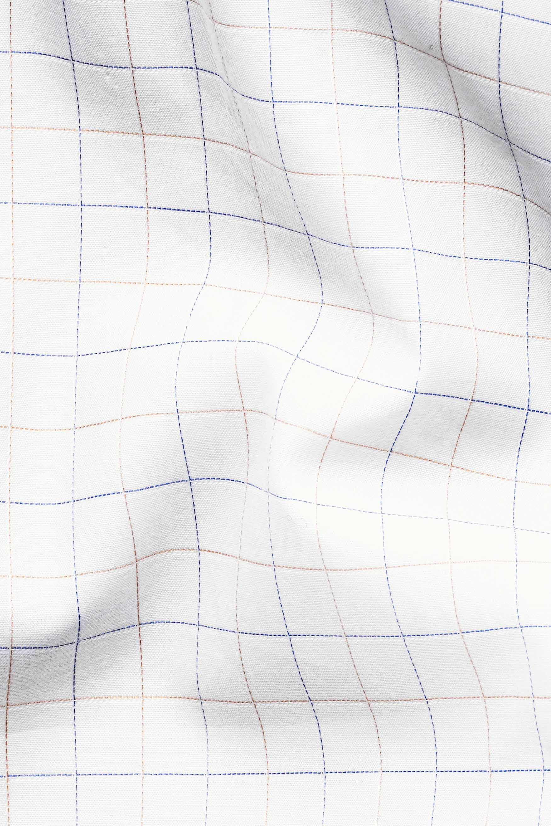 Bright White with Jacarta Blue Checkered Dobby Textured Premium Giza Cotton Shirt