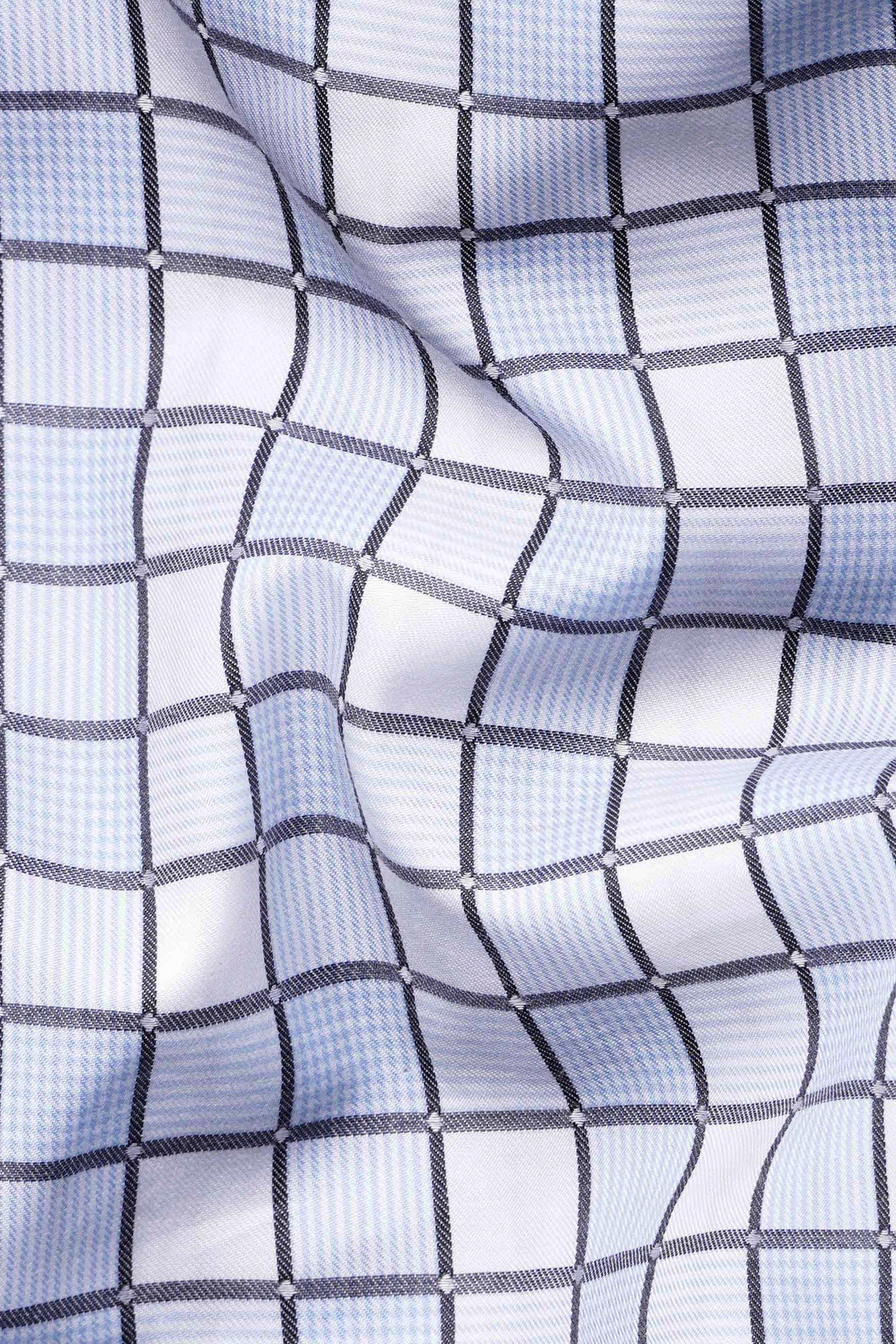 Bright White with Carolina Blue and Mobster Gray Checkered Dobby Premium Giza Cotton Shirt