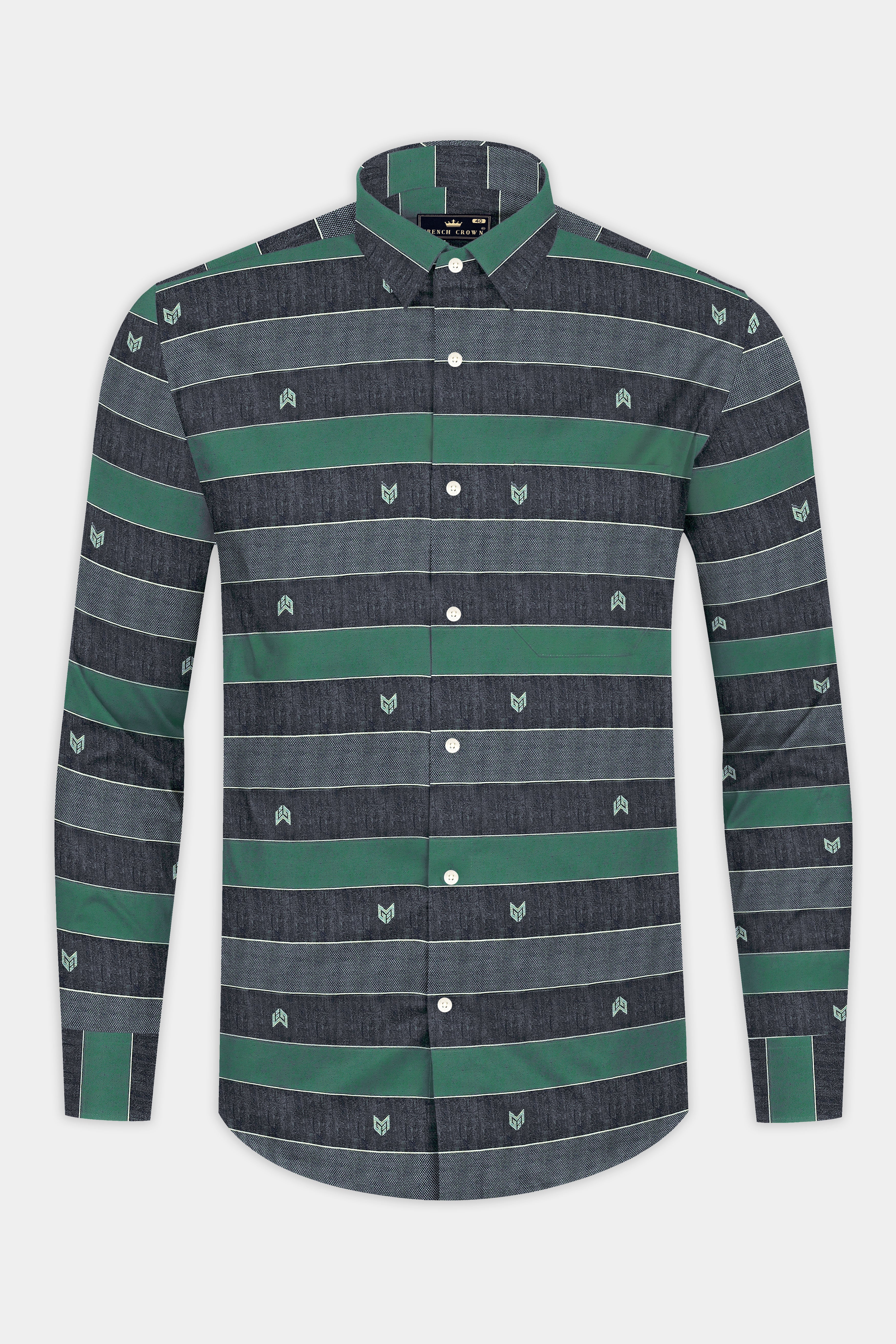 Charade Blue with Viridian Green Striped Jacquard Textured Premium Giza Cotton Shirt