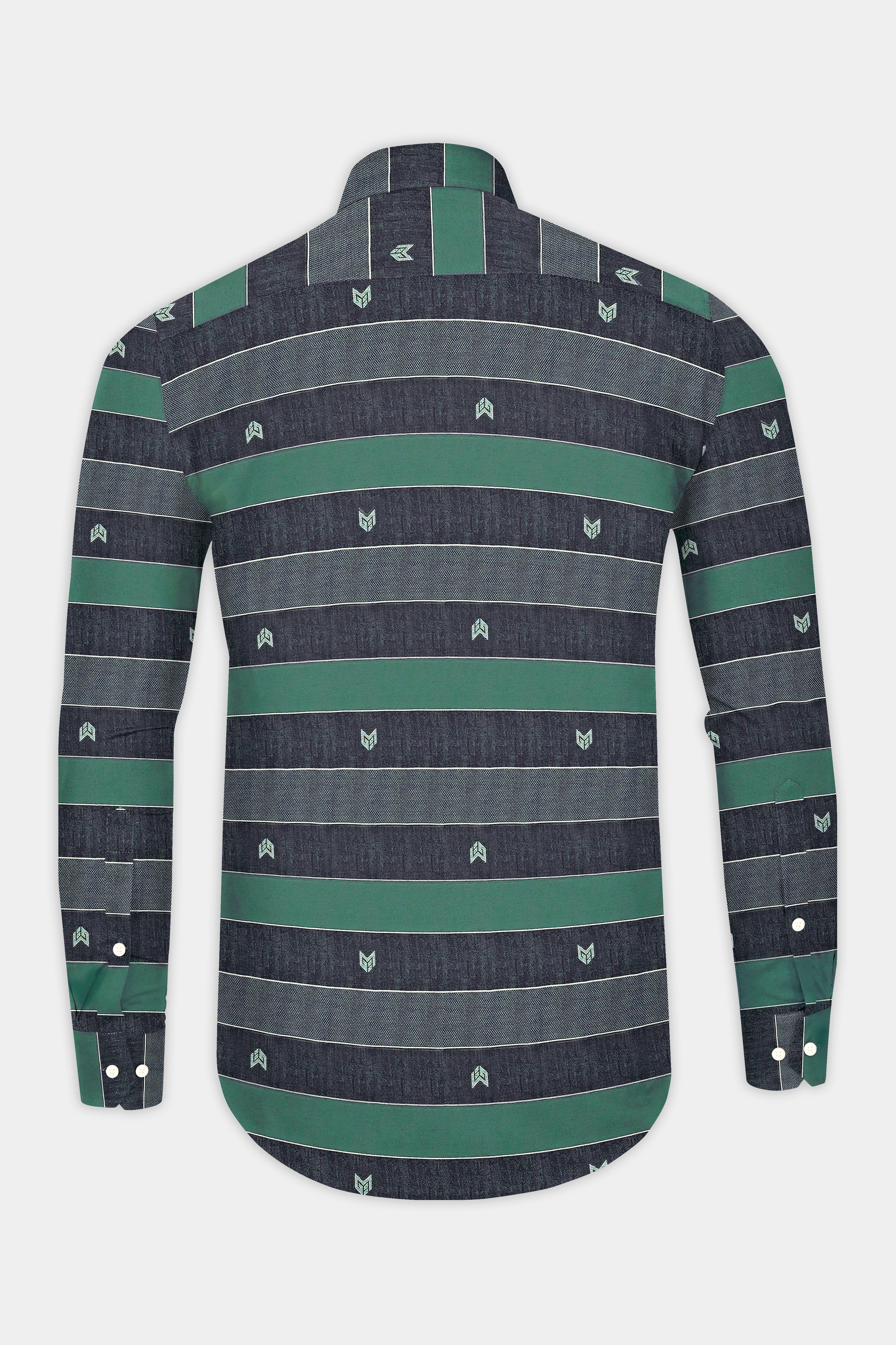 Charade Blue with Viridian Green Striped Jacquard Textured Premium Giza Cotton Shirt