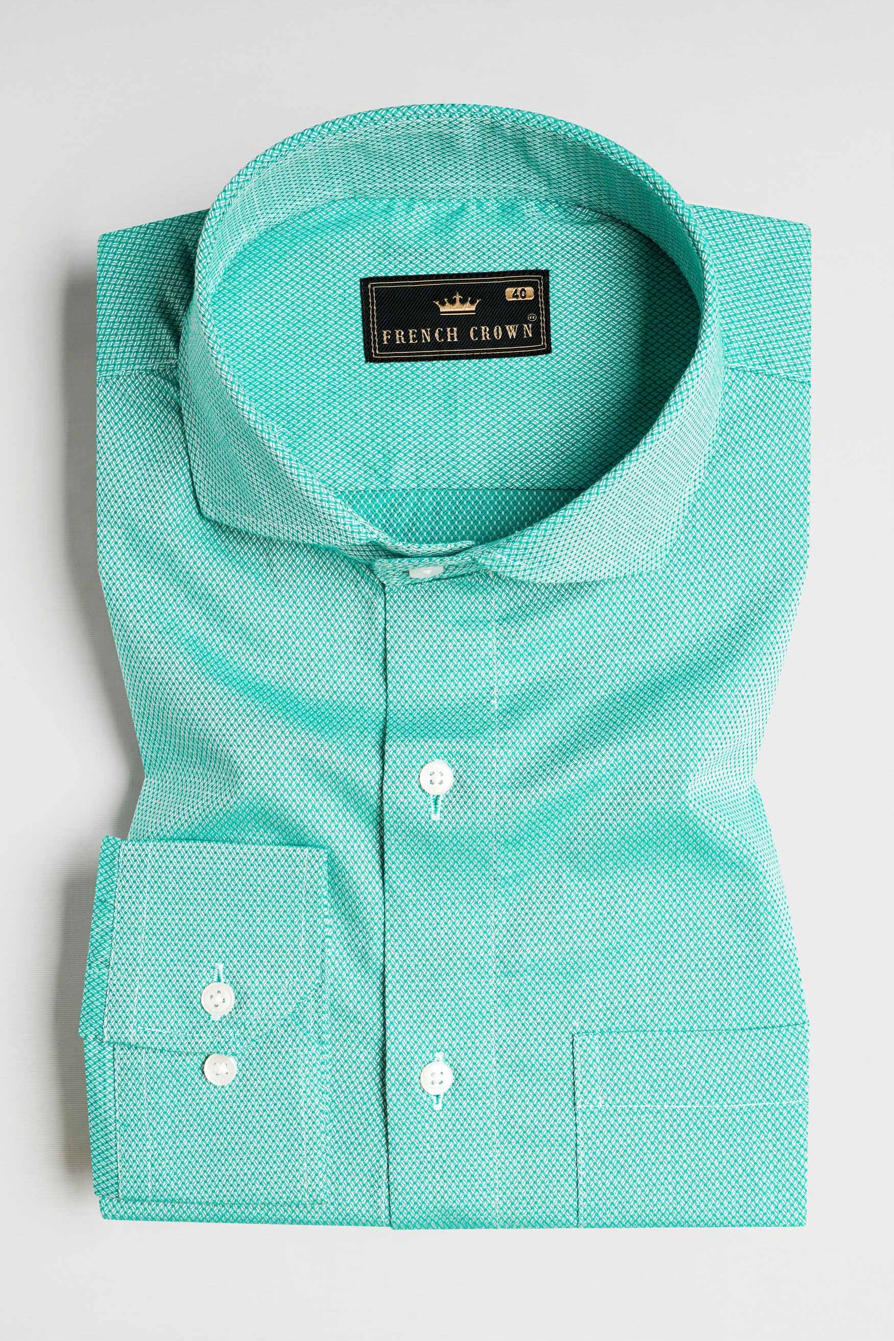 Aqua Blue Dobby Textured Premium Giza Cotton Shirt