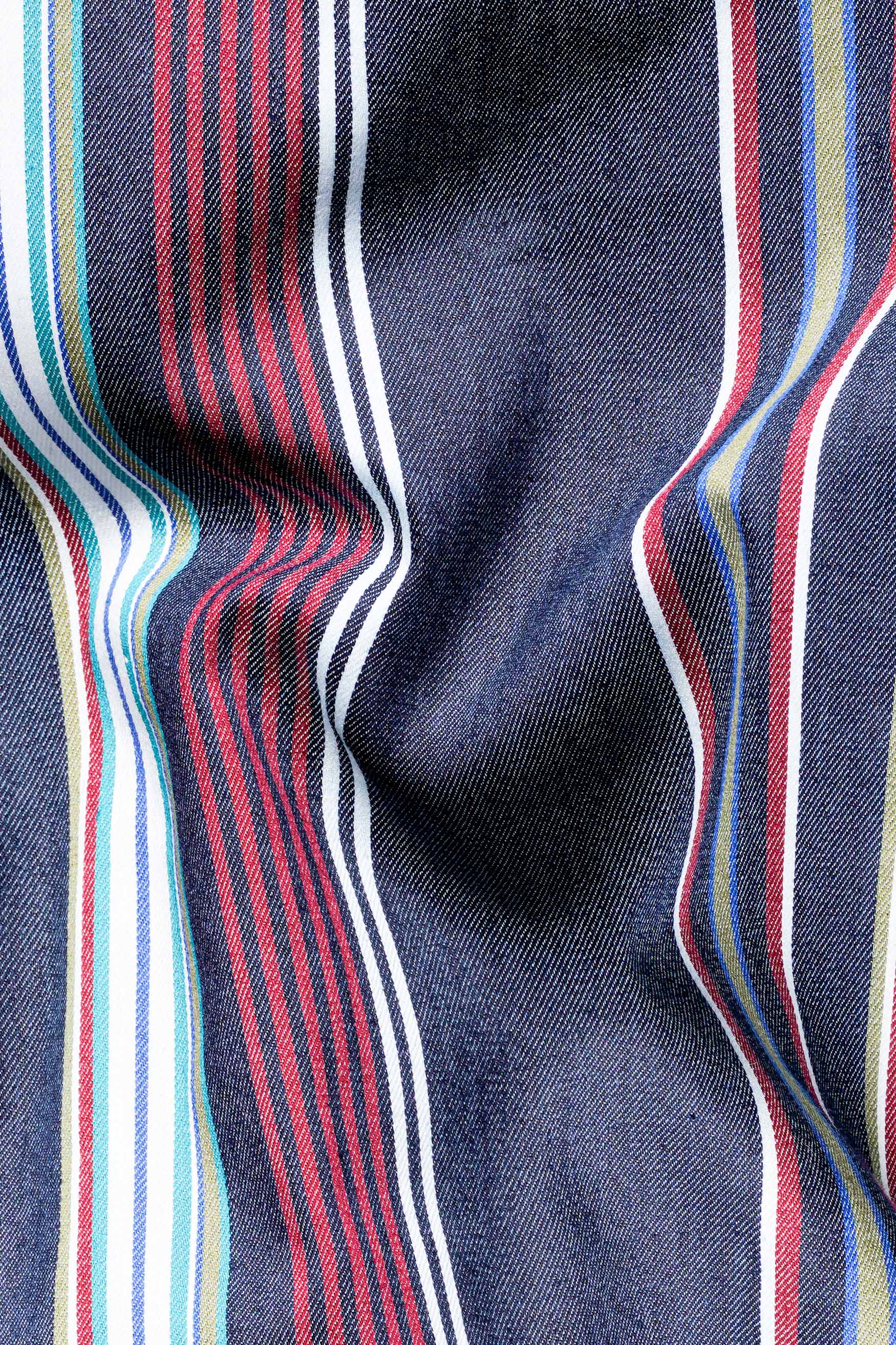 Lead Blue and Vale Pink Multicoloured Striped Indigo Denim Shirt