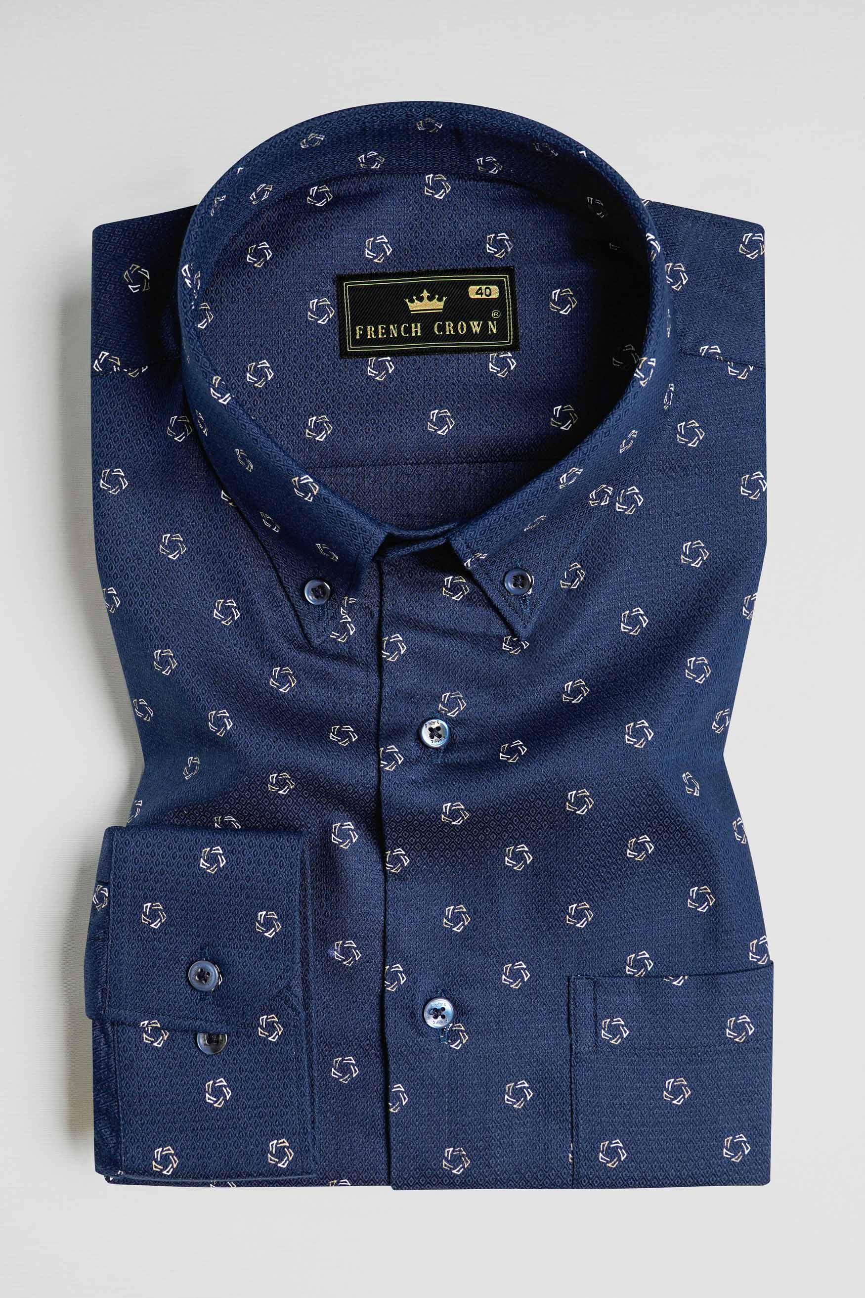 Cloud Burst Blue Dobby Textured Premium Giza Cotton Shirt