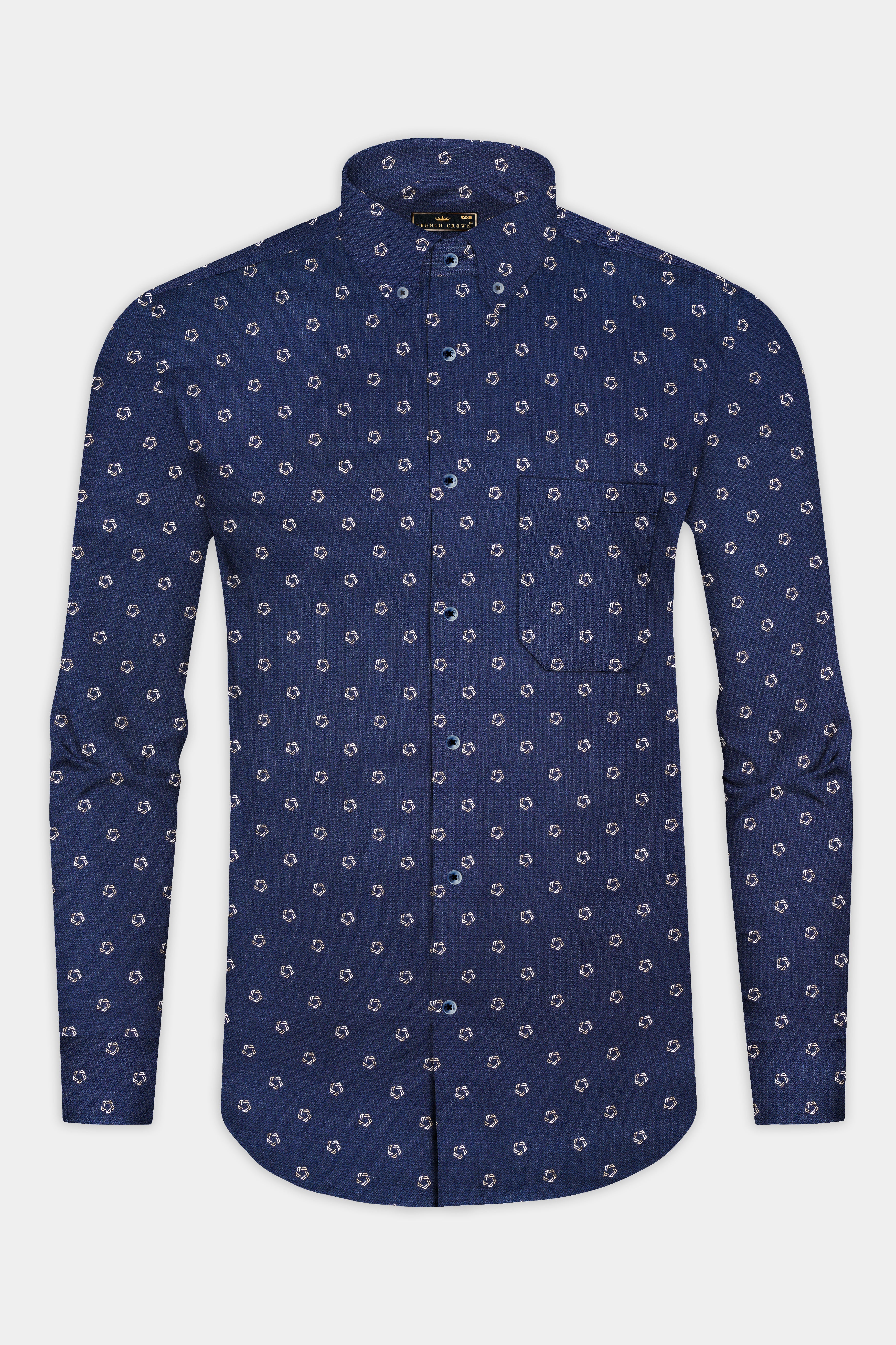 Cloud Burst Blue Dobby Textured Premium Giza Cotton Shirt