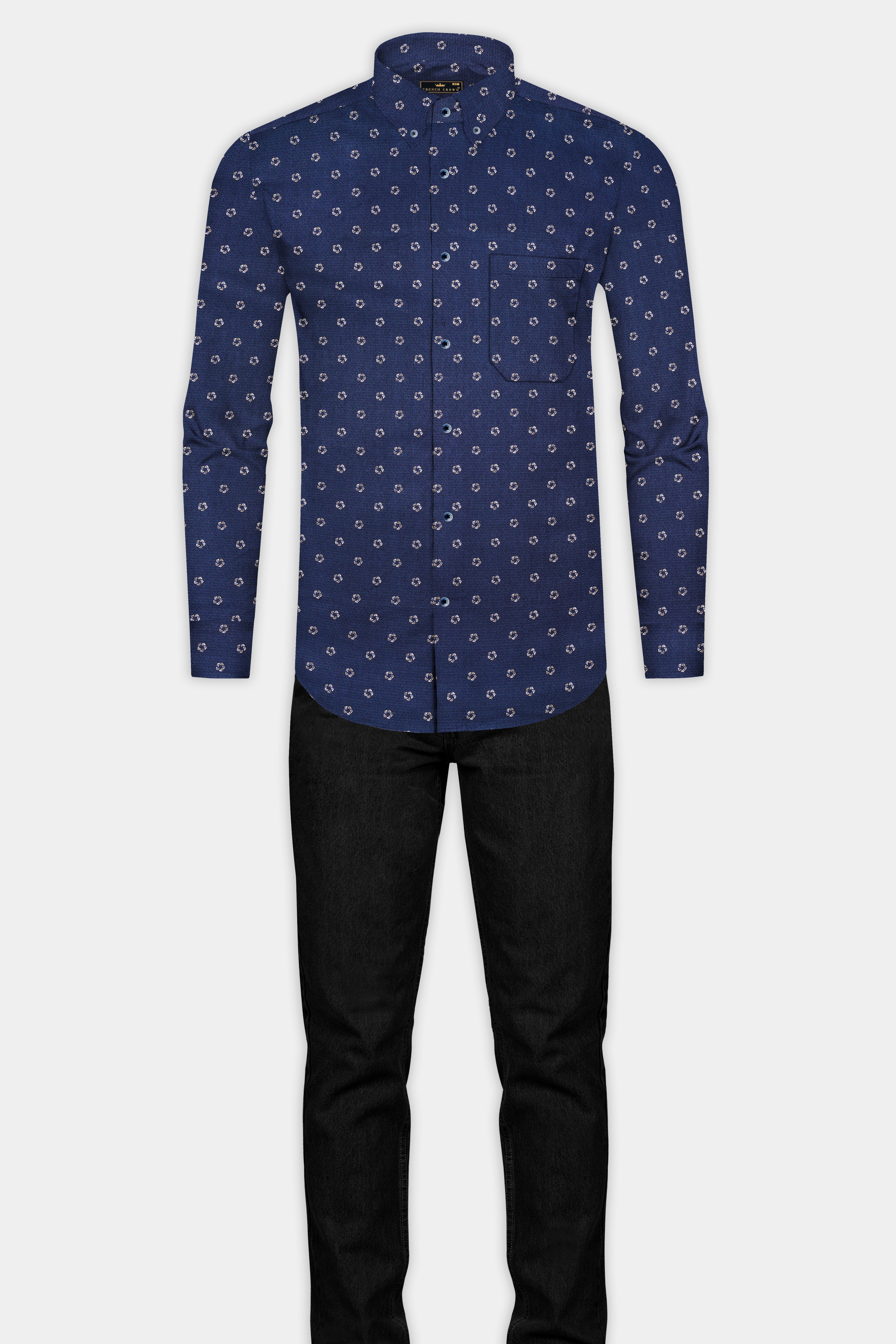 Cloud Burst Blue Dobby Textured Premium Giza Cotton Shirt