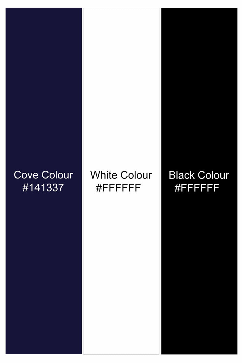 Cove Blue and Black Leaves Printed Subtle Sheen Super Soft Premium Cotton Designer Shirt