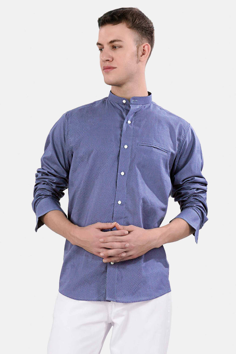 Lapis Blue and White Dotted Subtle Sheen Super Soft Premium Cotton Designer Shirt