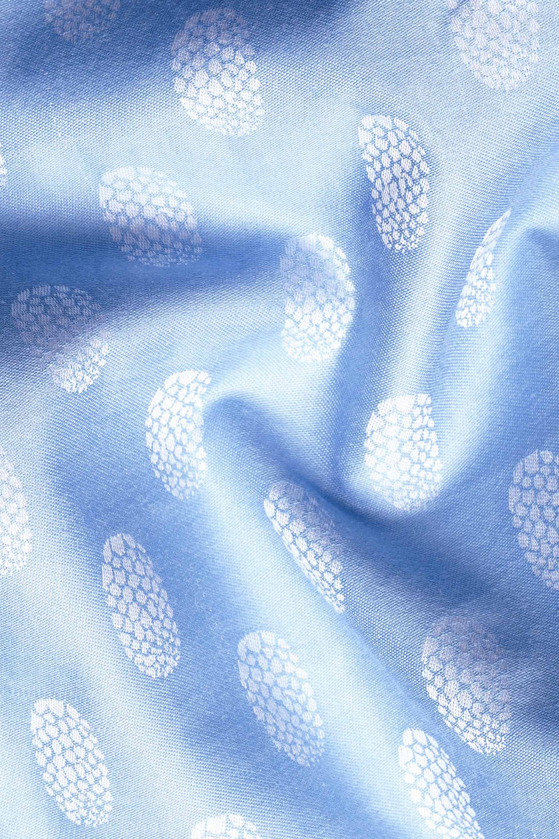 Carolina Blue and White Jacquard Textured Premium Giza Cotton Shirt