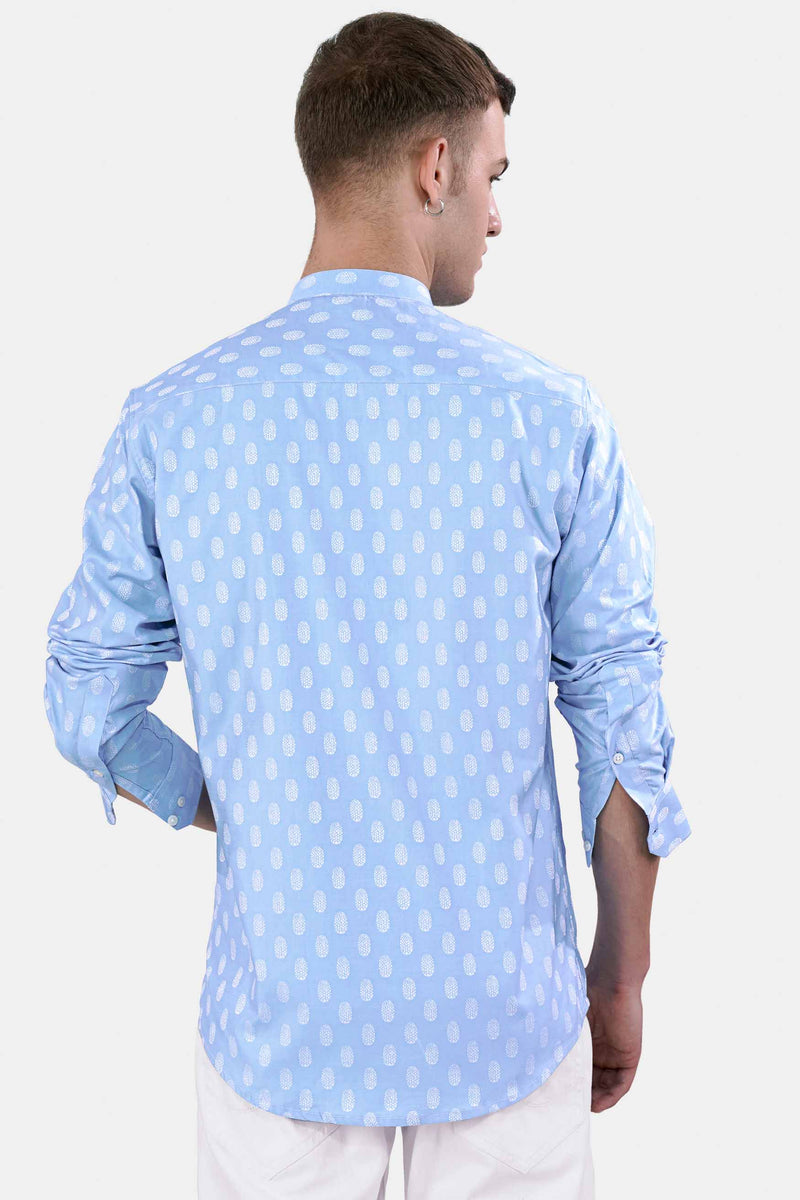 Carolina Blue and White Jacquard Textured Premium Giza Cotton Shirt
