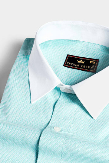 Tiffany Blue with White Cuffs and Collar Dobby Textured Premium Giza Cotton Shirt