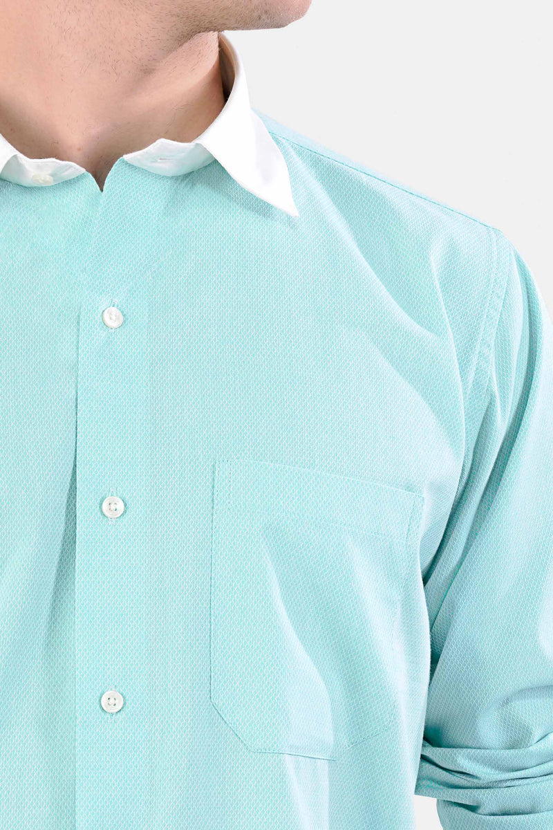 Tiffany Blue with White Cuffs and Collar Dobby Textured Premium Giza Cotton Shirt