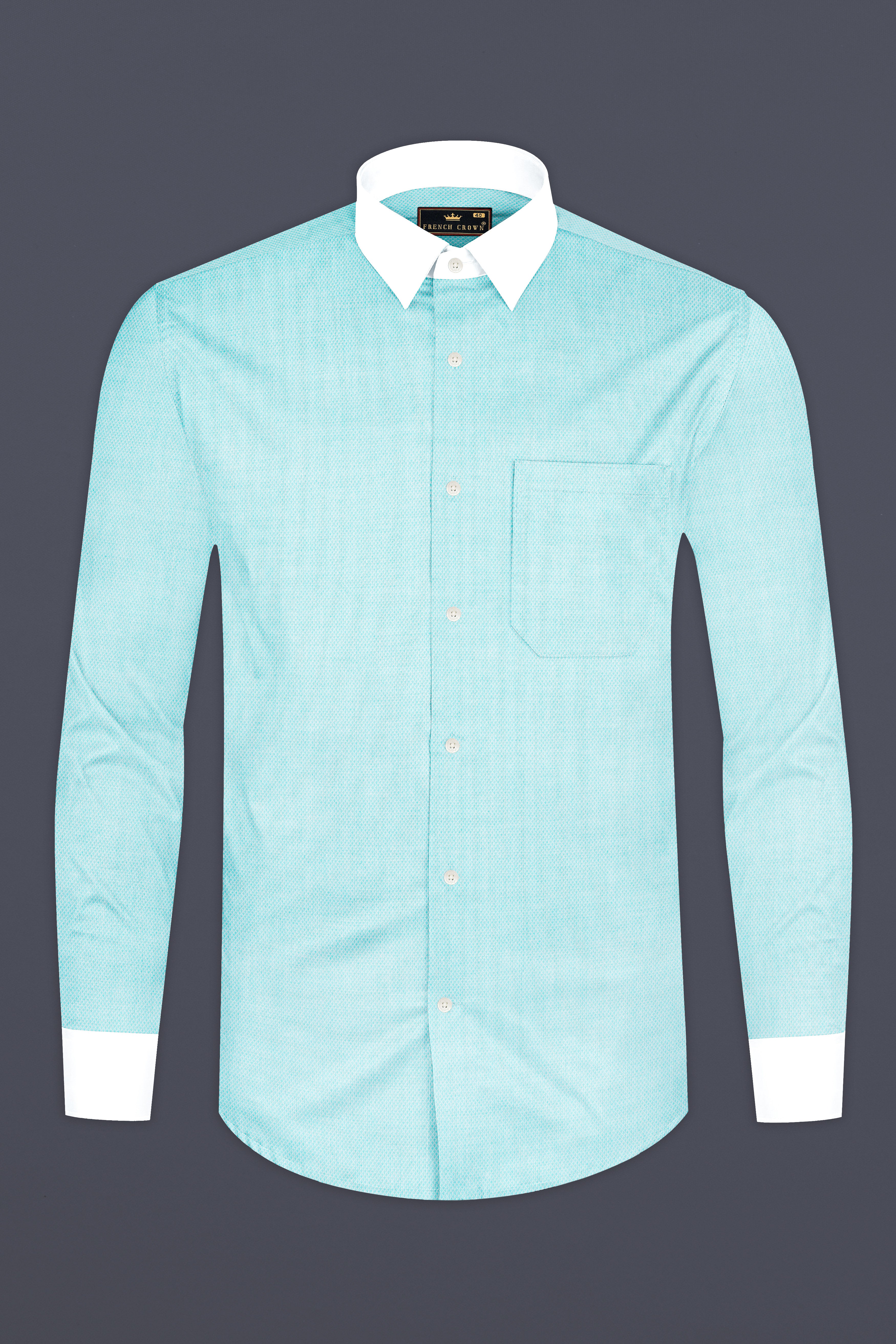 Tiffany Blue with White Cuffs and Collar Dobby Textured Premium Giza Cotton Shirt