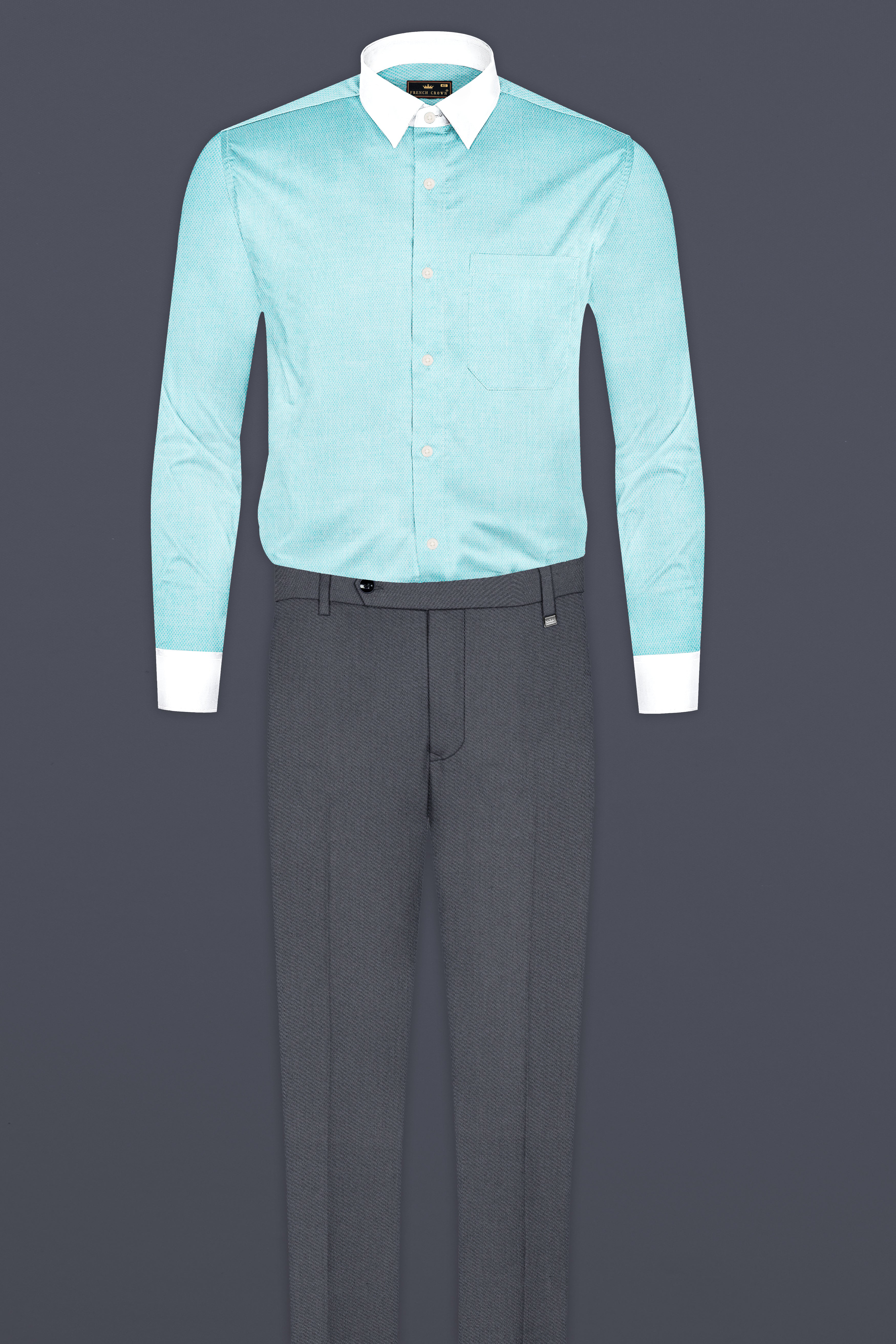 Tiffany Blue with White Cuffs and Collar Dobby Textured Premium Giza Cotton Shirt