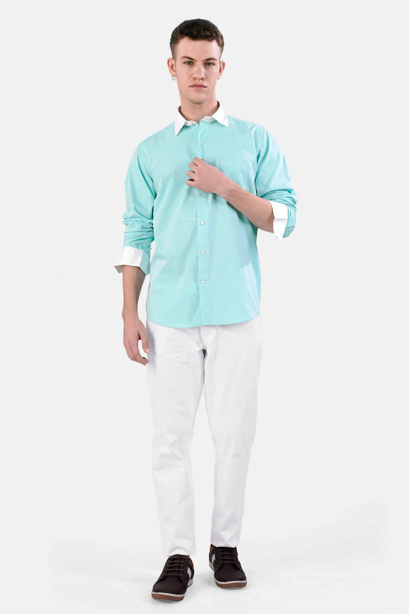 Tiffany Blue with White Cuffs and Collar Dobby Textured Premium Giza Cotton Shirt