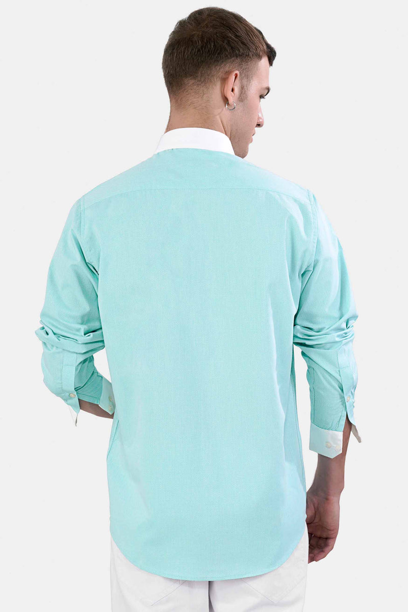 Tiffany Blue with White Cuffs and Collar Dobby Textured Premium Giza Cotton Shirt
