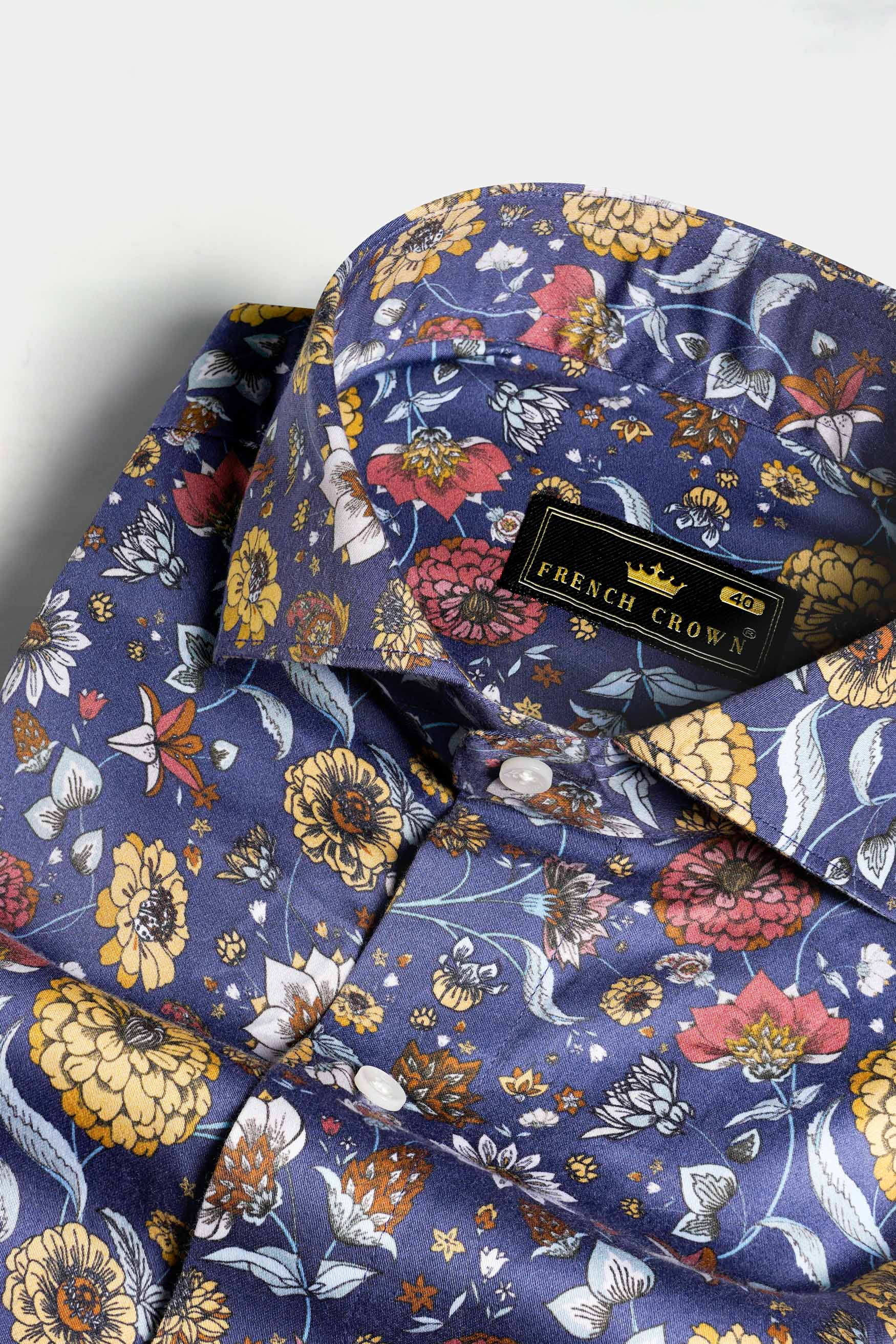 Rhino Blue Multicolour Floral Printed Subtle Sheen Super Soft Premium Cotton Shirt