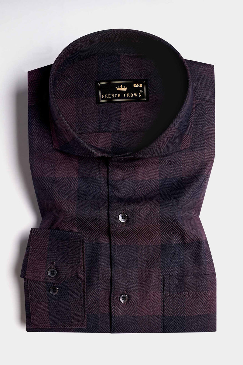 Mangosteen and Baltic Sea Purple Checkered Dobby Textured Premium Giza Cotton Shirt