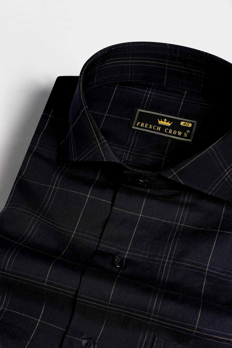 Jade Black Twill Plaid Premium Cotton Shirt